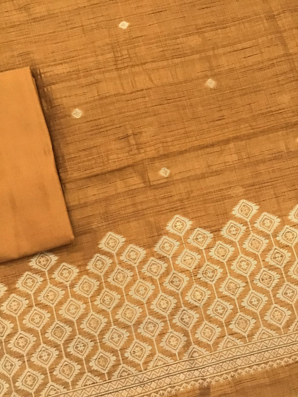 Soft Khadi Chanderi Jamdani Weaved Suit - Goldenish Yellow