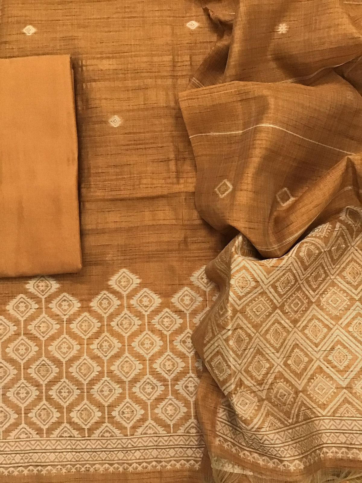 Soft Khadi Chanderi Jamdani Weaved Suit - Goldenish Yellow