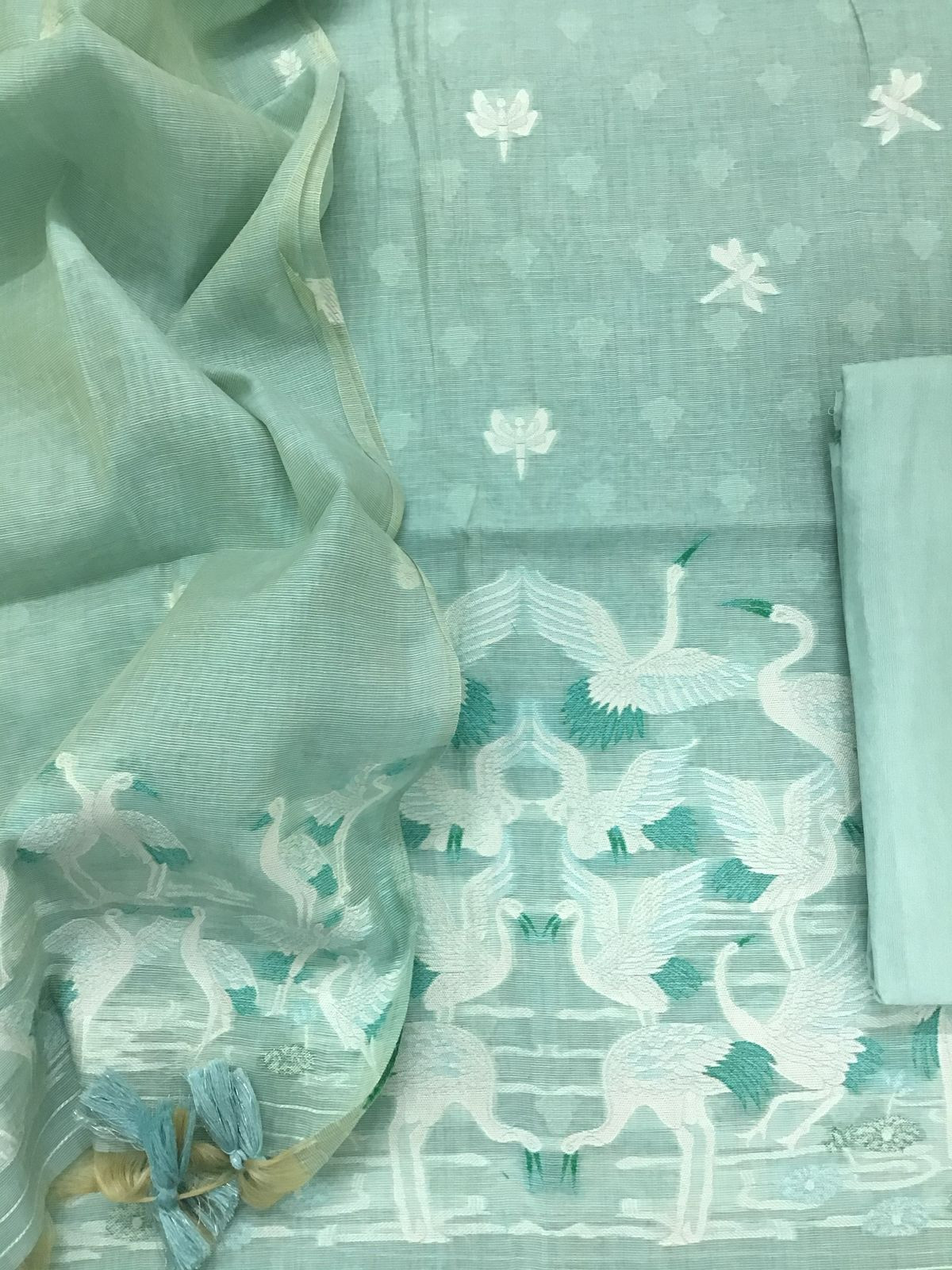 Soft Chanderi Jamdani Weaved Suit - Sea Green