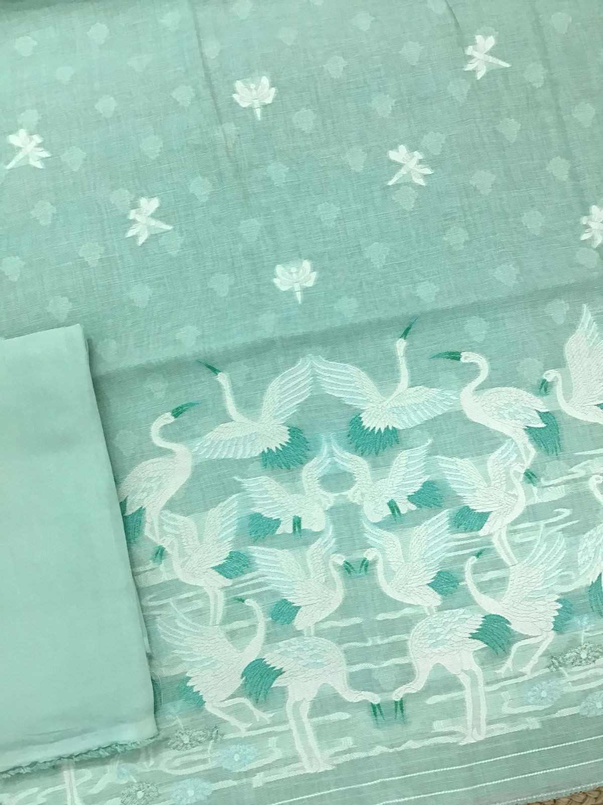 Soft Chanderi Jamdani Weaved Suit - Sea Green