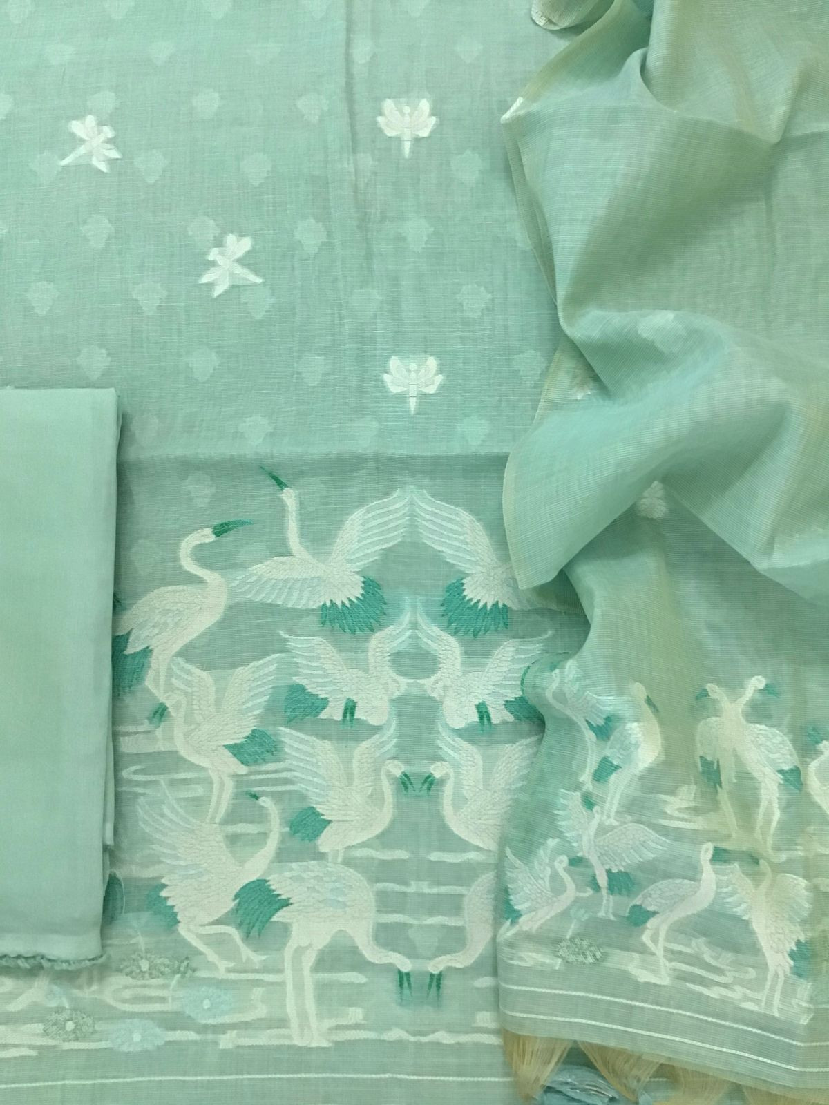 Soft Chanderi Jamdani Weaved Suit - Sea Green