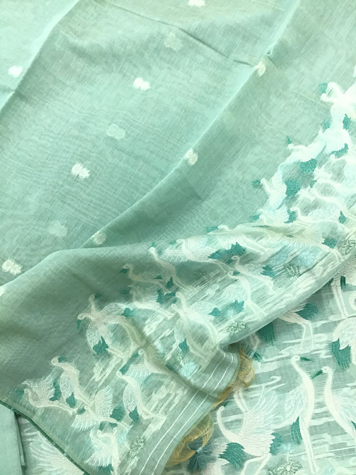Soft Chanderi Jamdani Weaved Suit - Sea Green