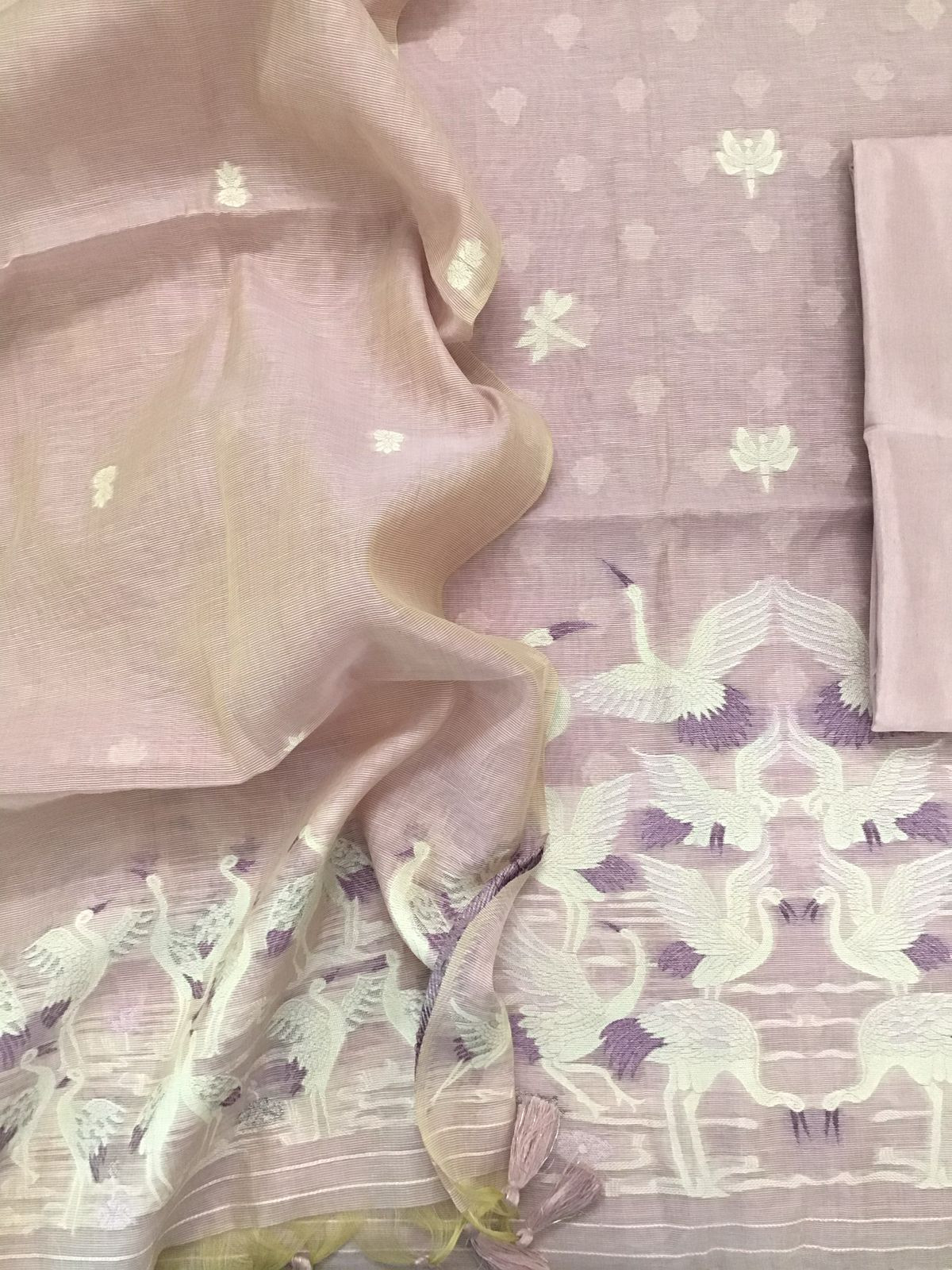 Soft Chanderi Jamdani Weaved Suit - Lilac