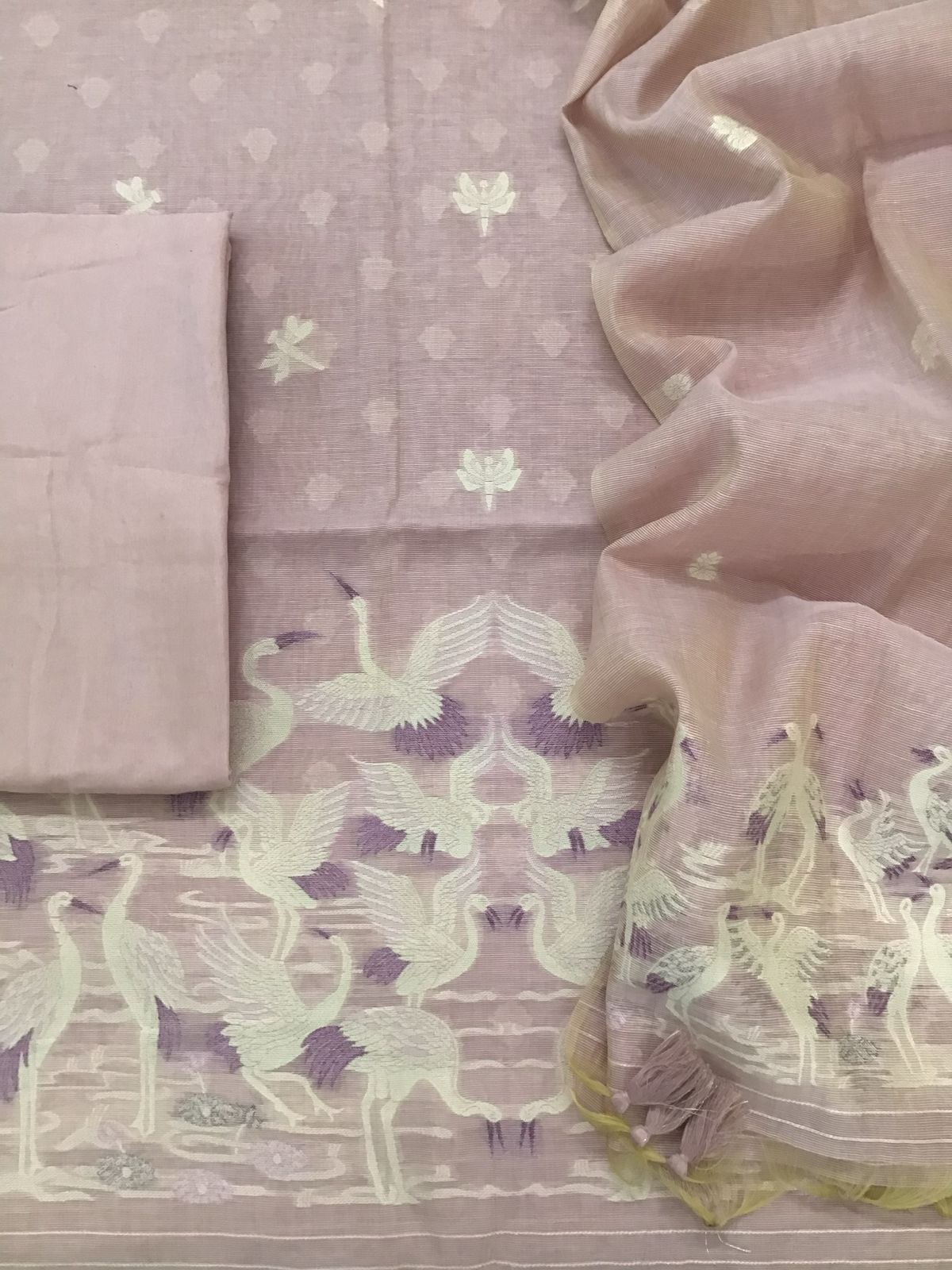 Soft Chanderi Jamdani Weaved Suit - Lilac