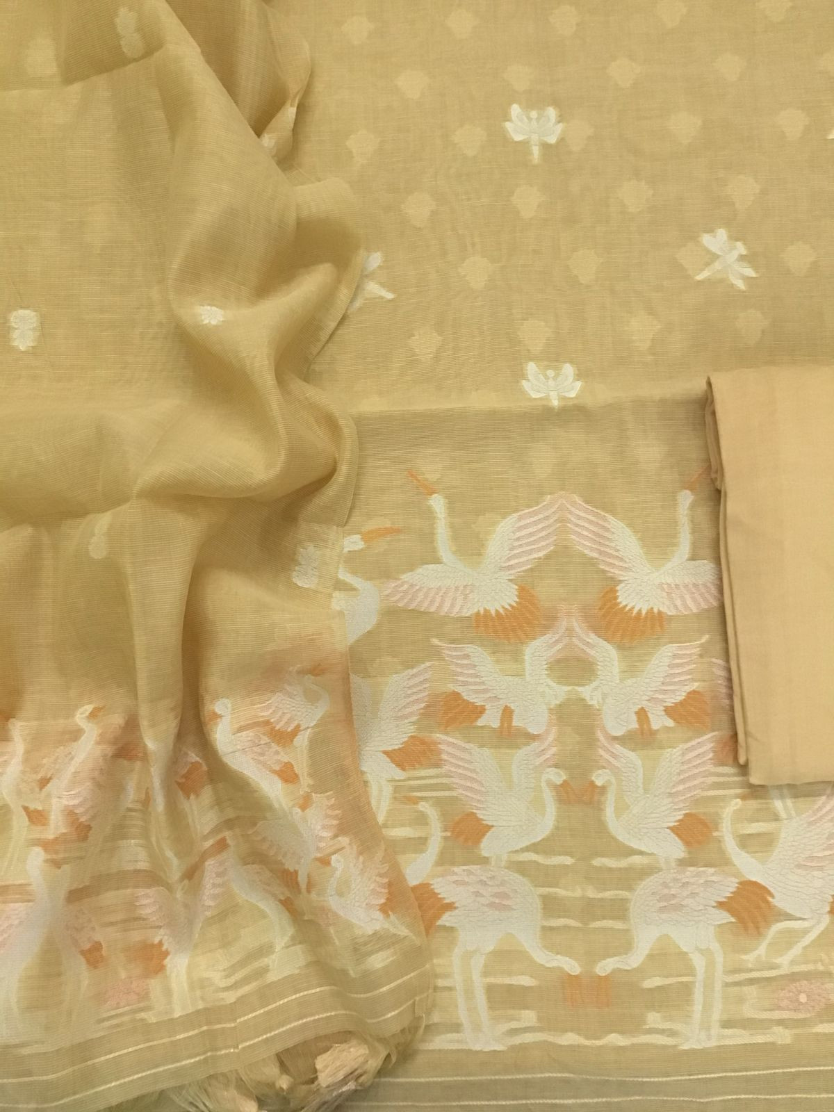 Soft Chanderi Jamdani Weaved Suit - Yellow