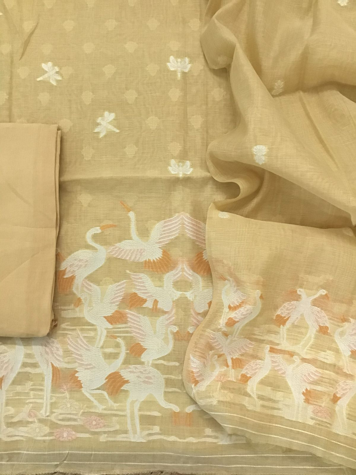 Soft Chanderi Jamdani Weaved Suit - Yellow