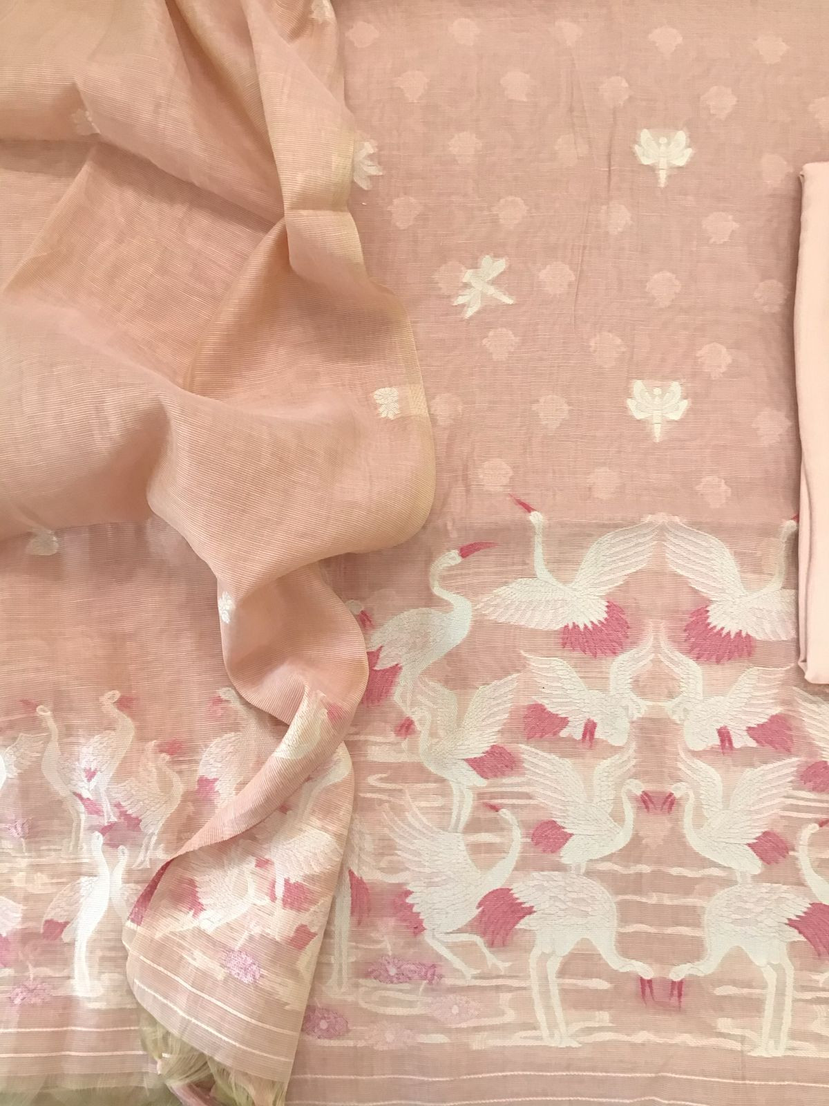 Soft Chanderi Jamdani Weaved Suit - Peach