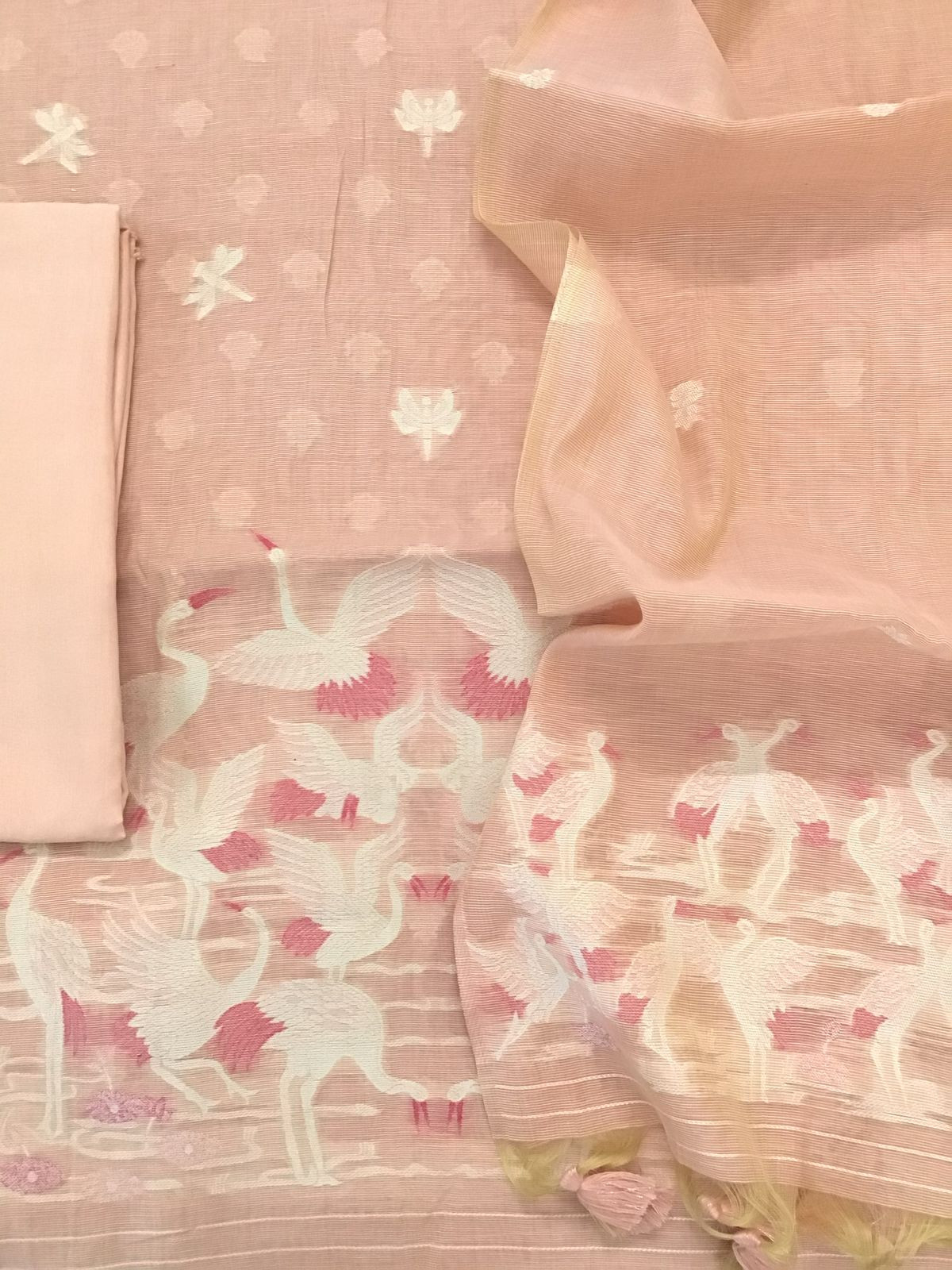 Soft Chanderi Jamdani Weaved Suit - Peach