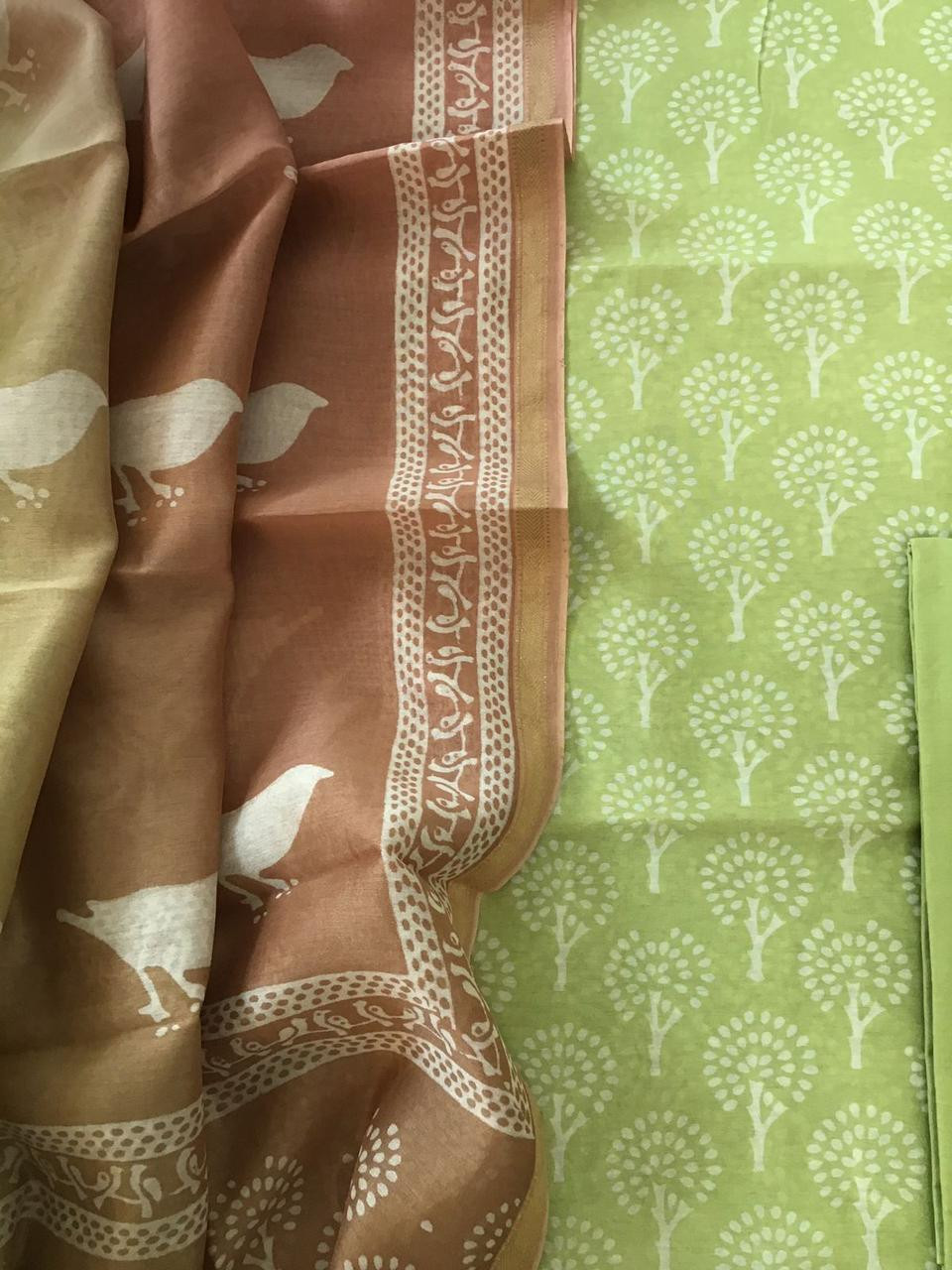 Pure Maheshwari Printed Suit - Green