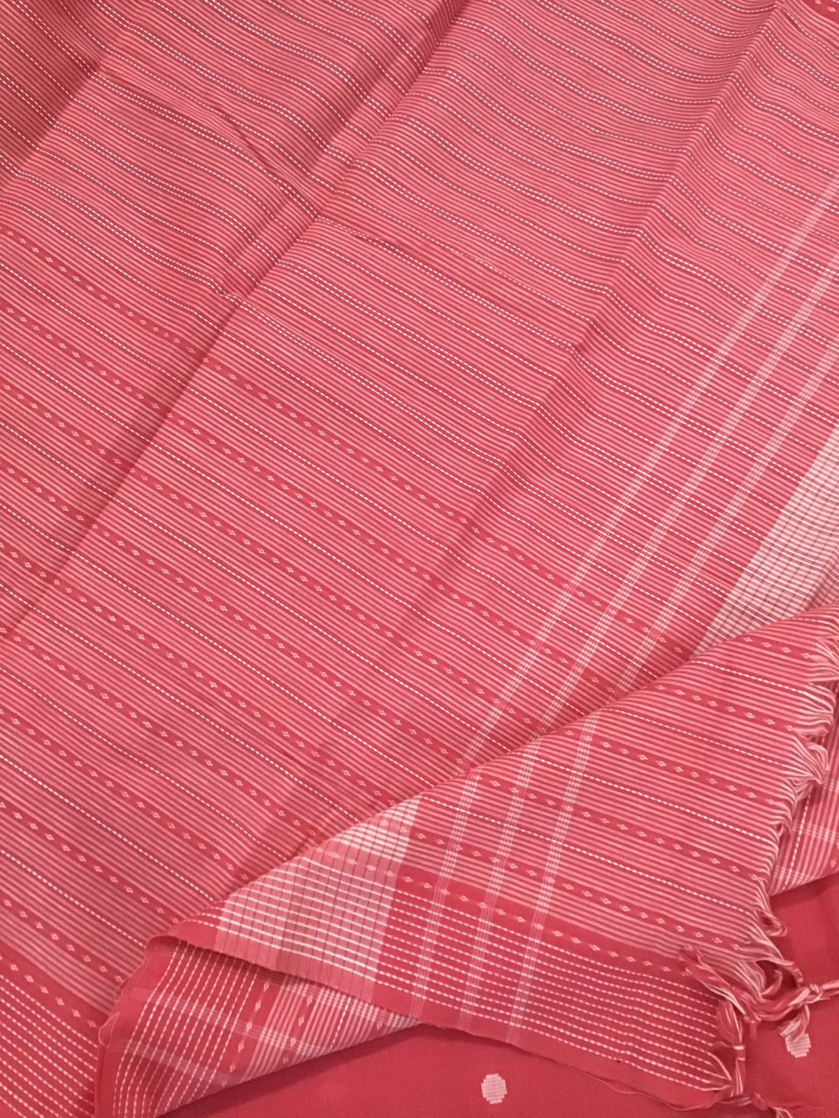 Pure Handloom Cotton Self Weaved Suit - Pink