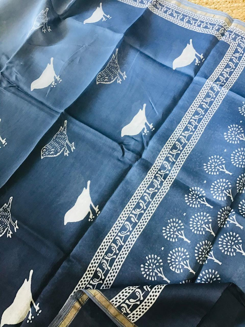 Pure Maheshwari Printed Suit - Blue