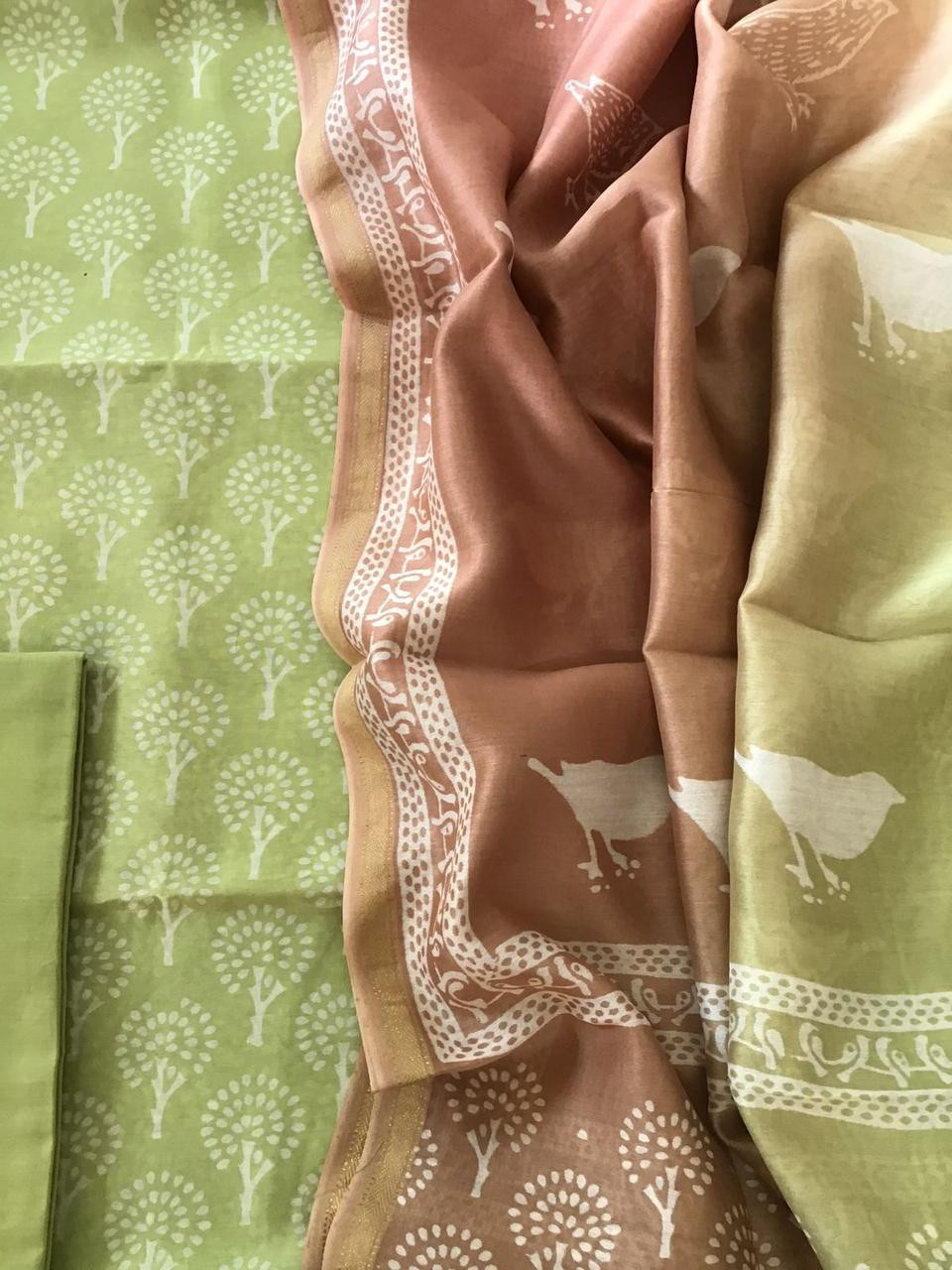 Pure Maheshwari Printed Suit - Green