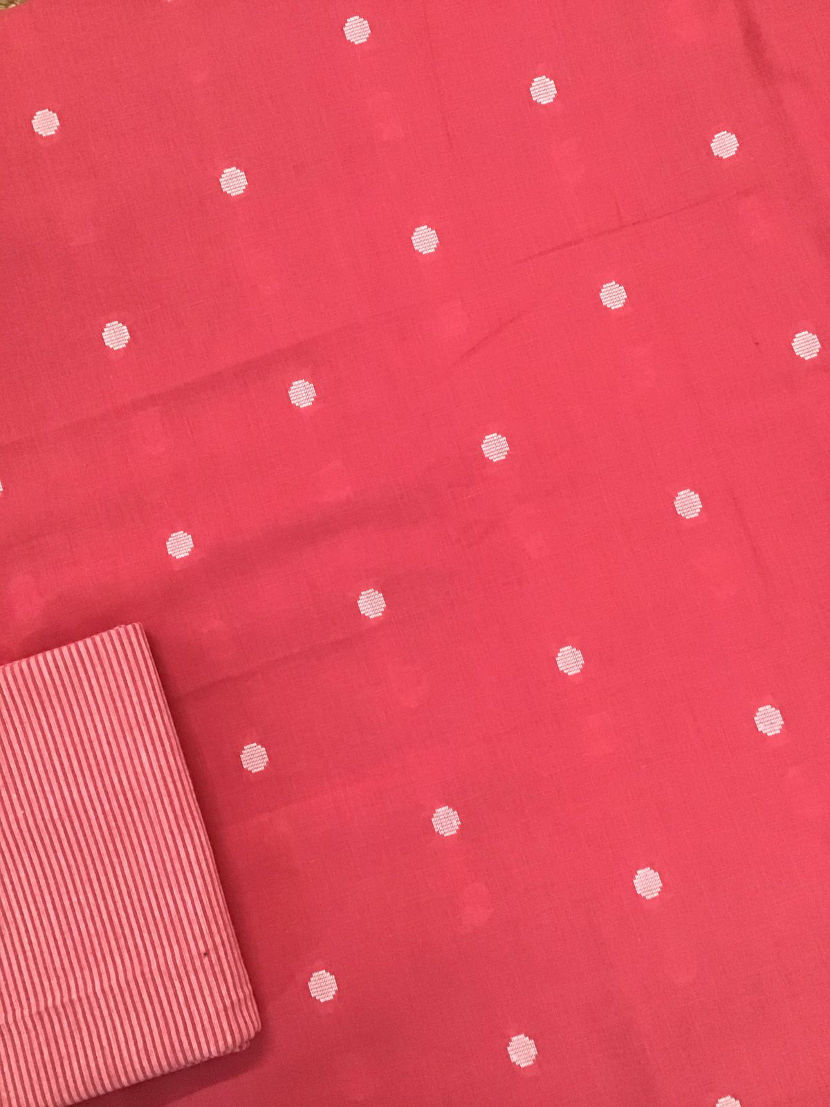 Pure Handloom Cotton Self Weaved Suit - Pink