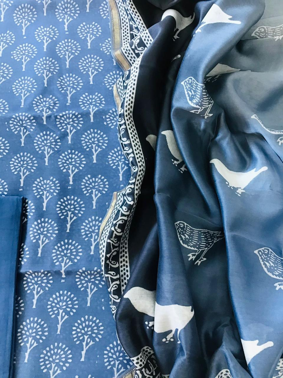 Pure Maheshwari Printed Suit - Blue