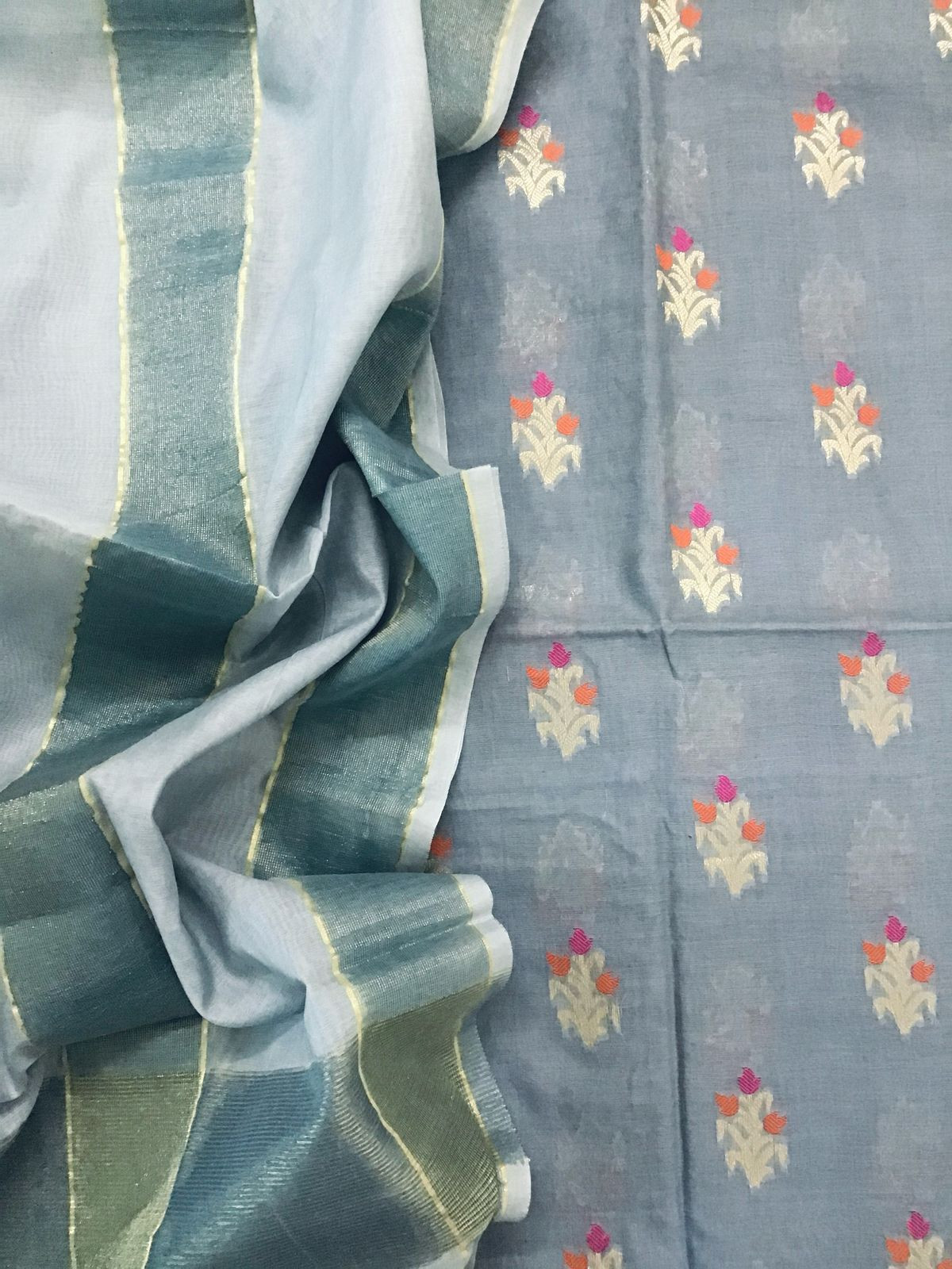 Soft Chanderi Banarasi Weaved Suit - Grey