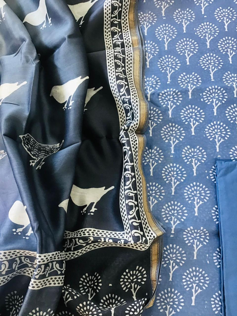 Pure Maheshwari Printed Suit - Blue