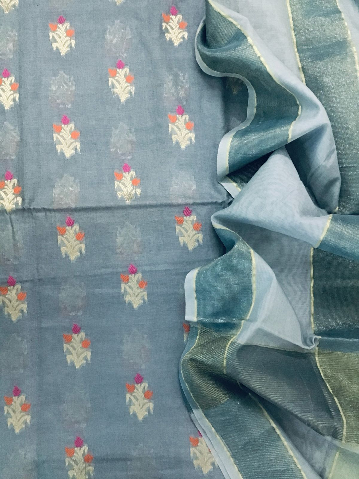 Soft Chanderi Banarasi Weaved Suit - Grey