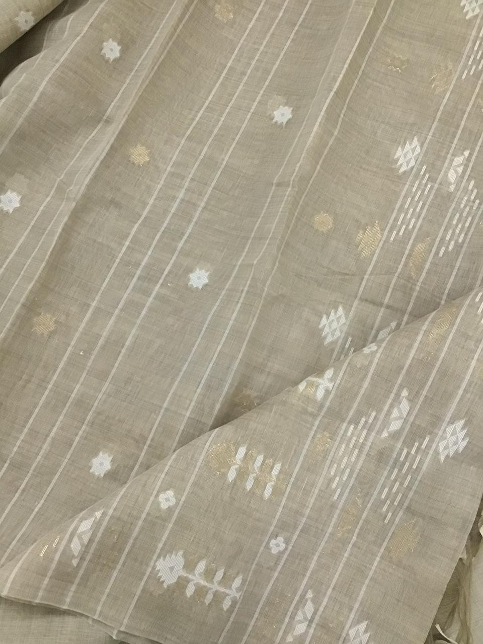 Soft Kora Chanderi Embroidered Suit - Beige