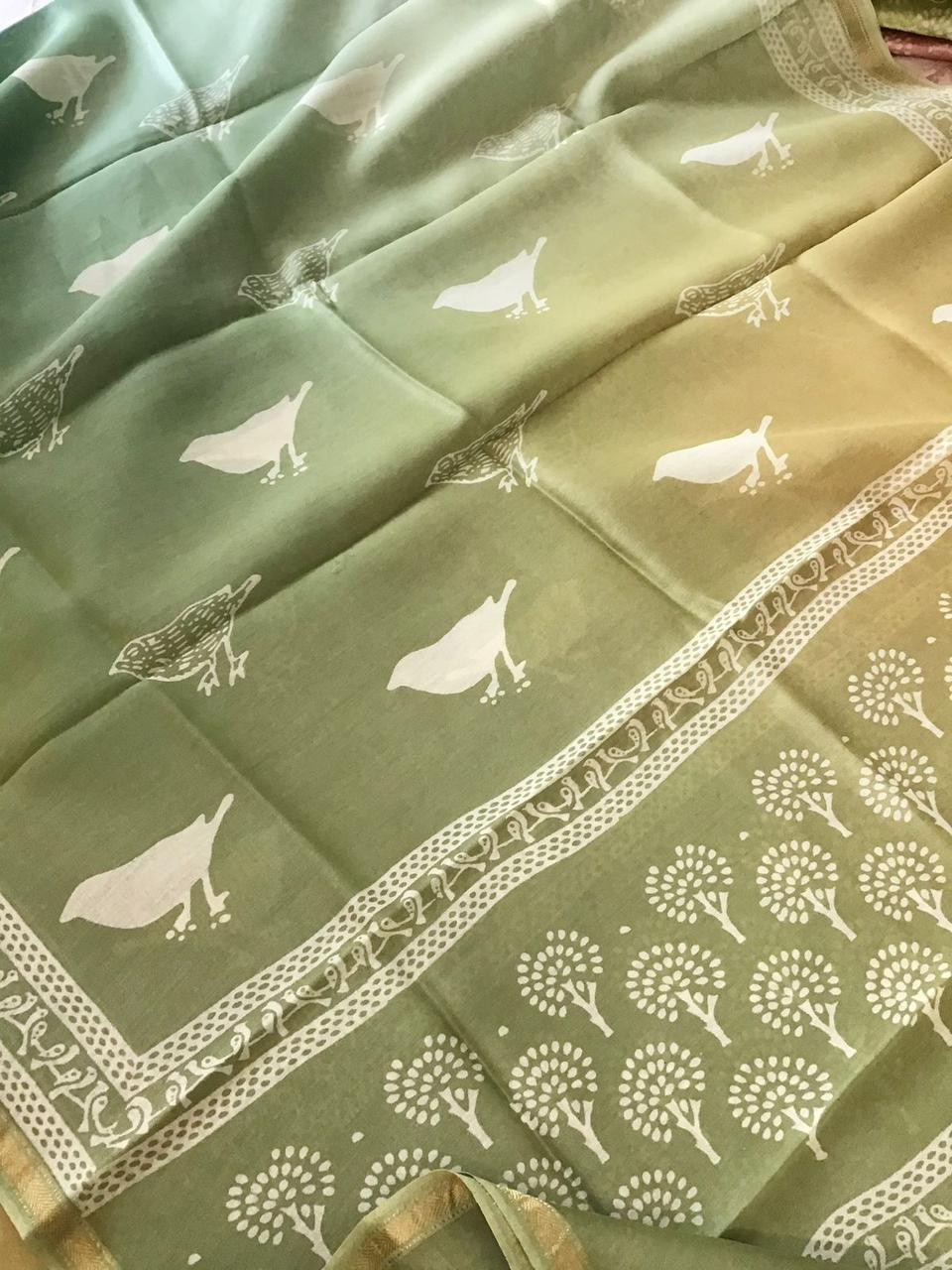 Pure Maheshwari Printed Suit - Beigish Yellow