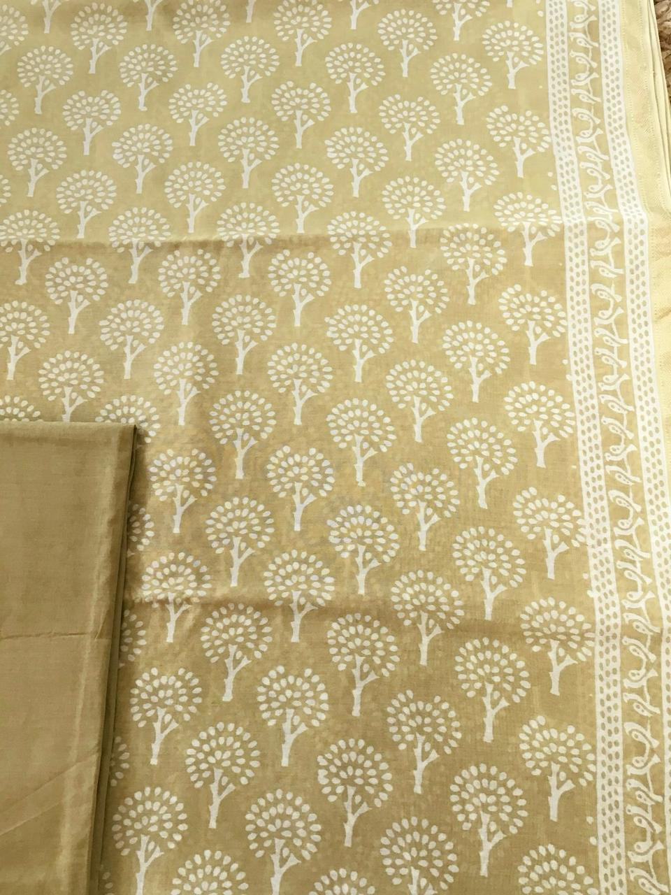 Pure Maheshwari Printed Suit - Beigish Yellow