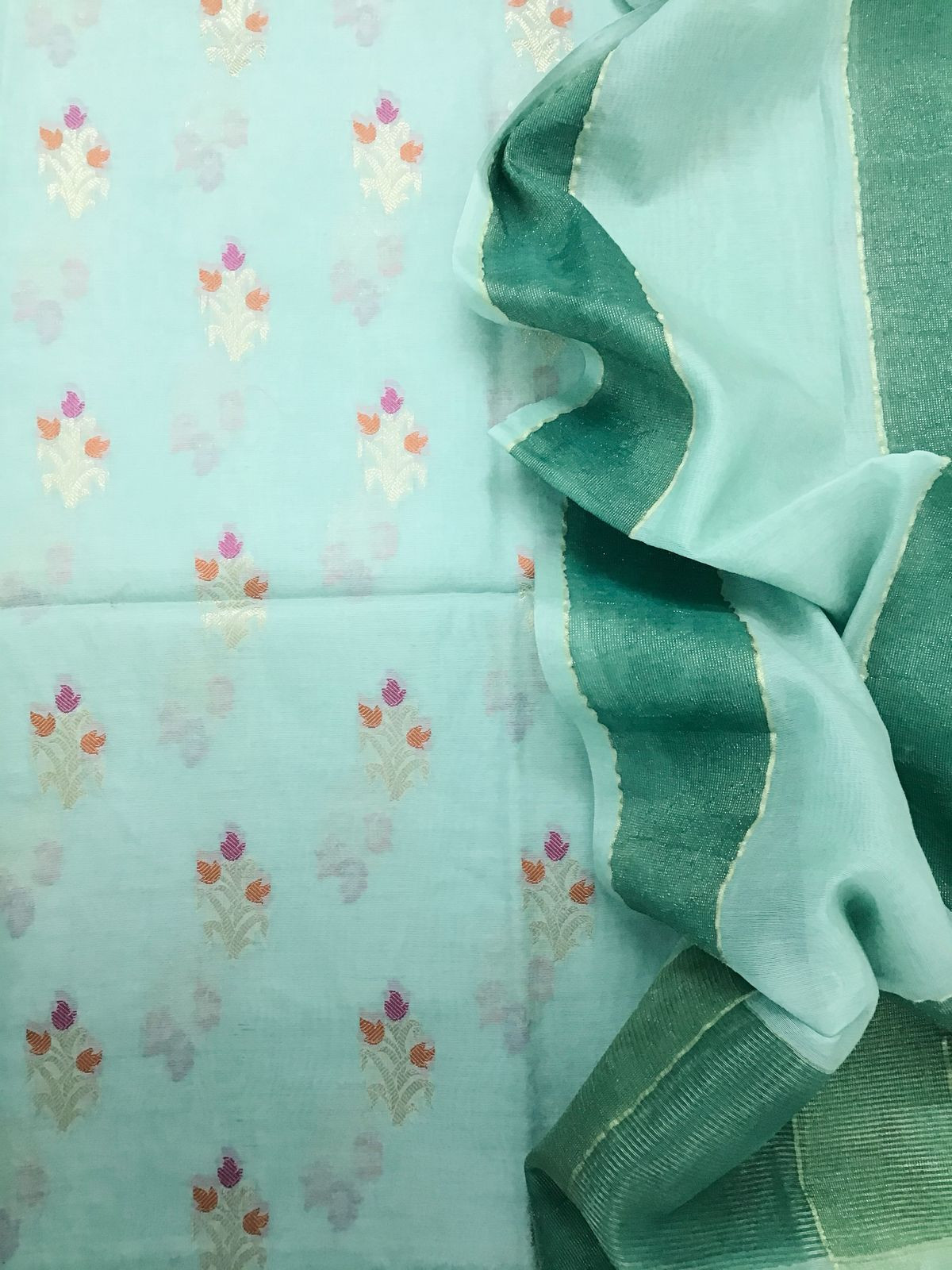 Soft Chanderi Banarasi Weaved Suit - Sea Green