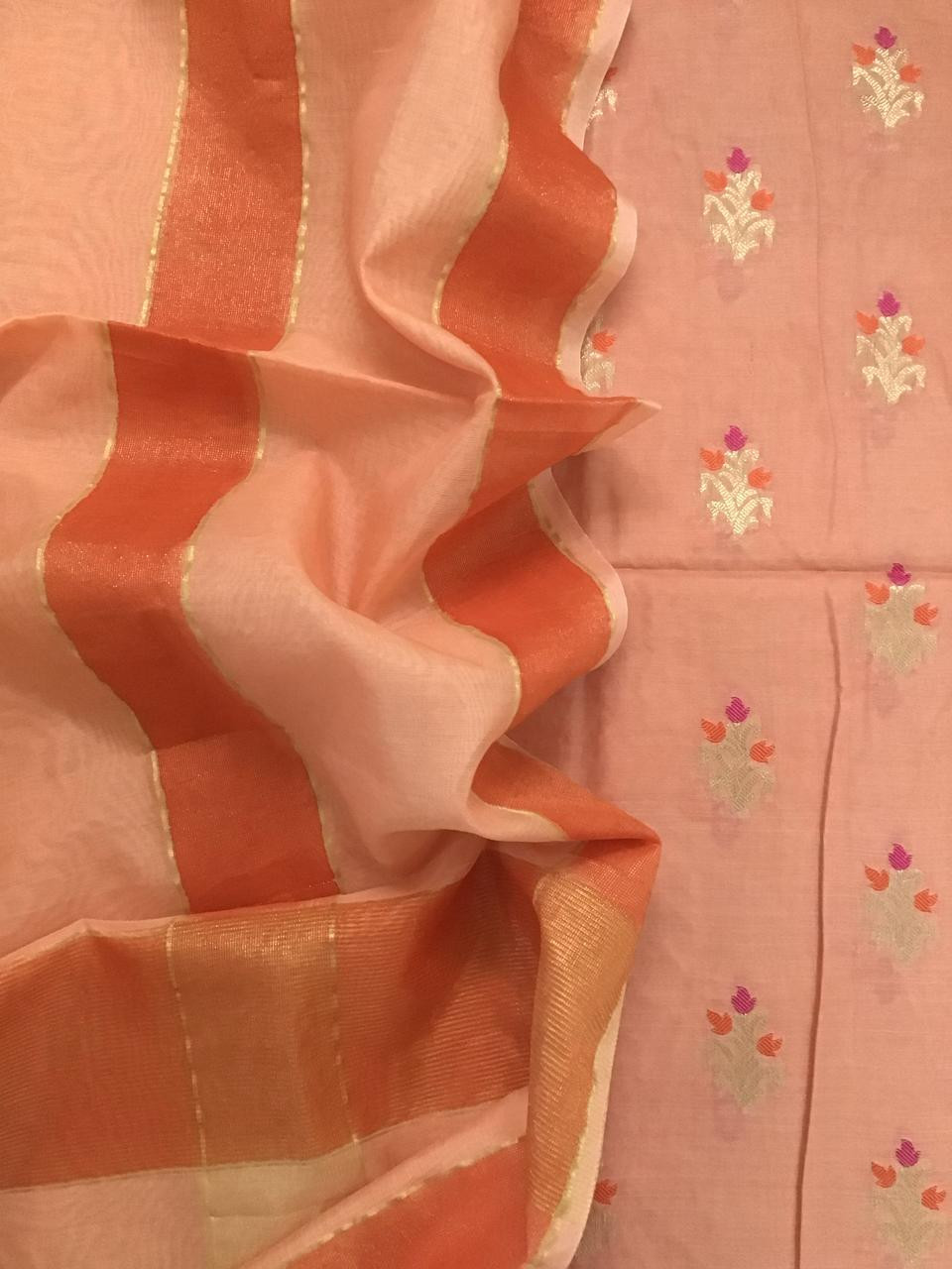 Soft Chanderi Banarasi Weaved Suit - Peach