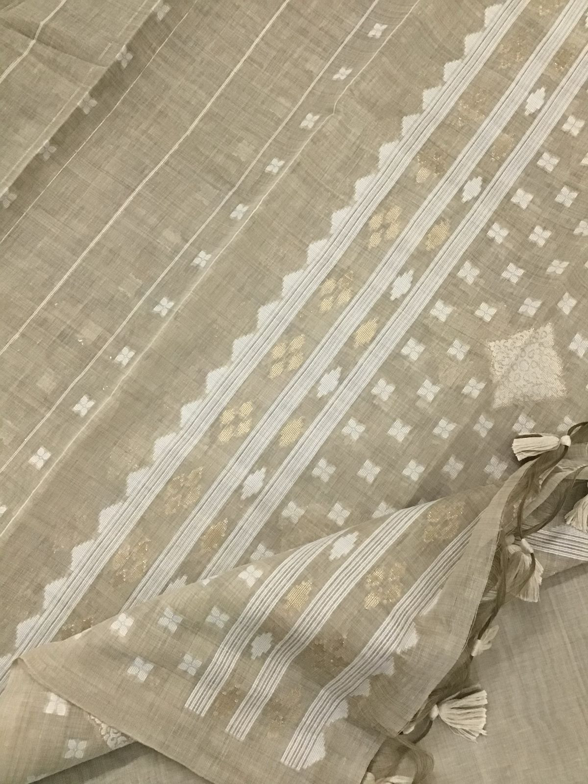 Soft Kora Chanderi Embroidered Suit - Beige