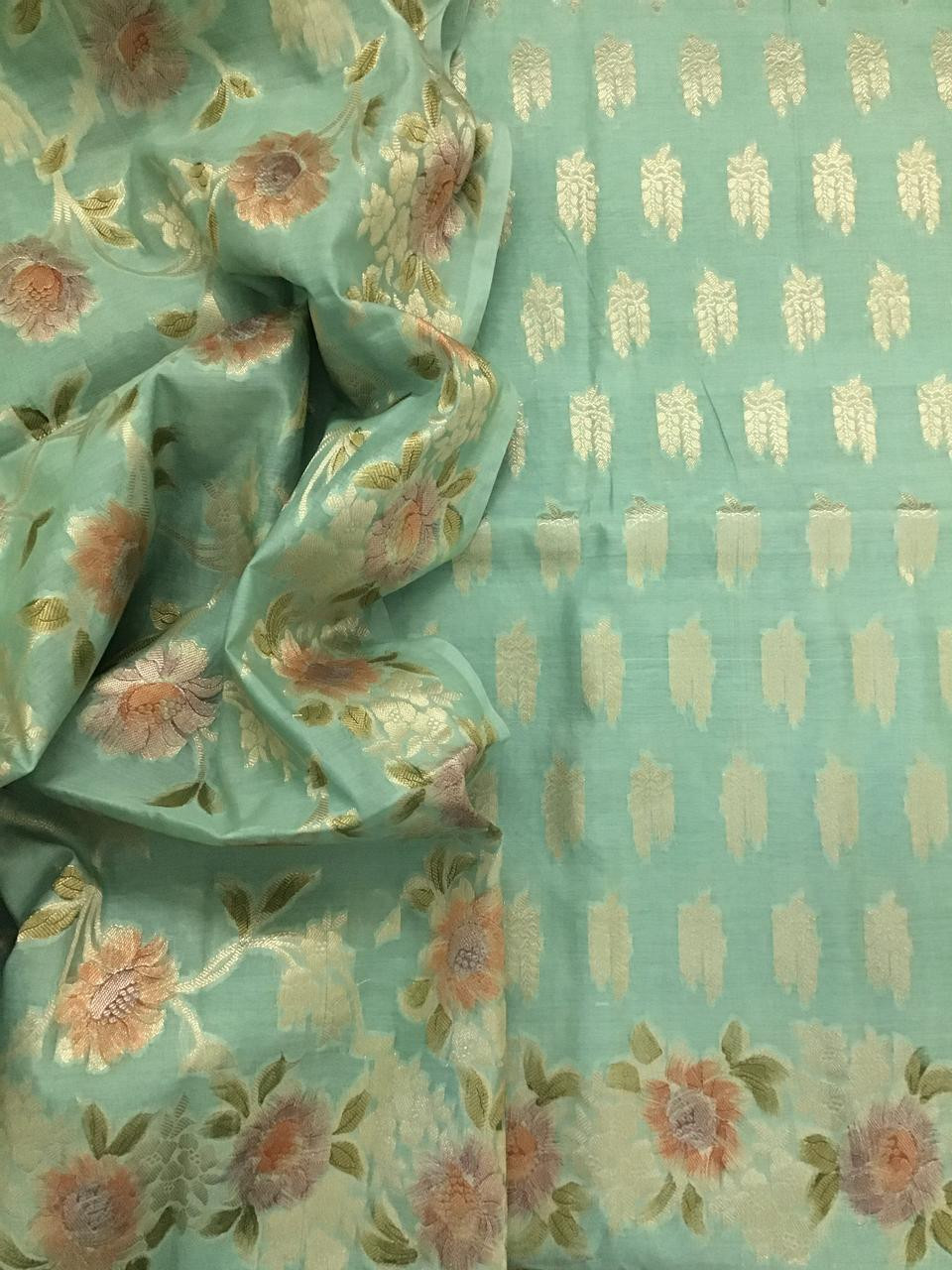 Soft Chanderi Banarasi Weaved Suit - Sea Green