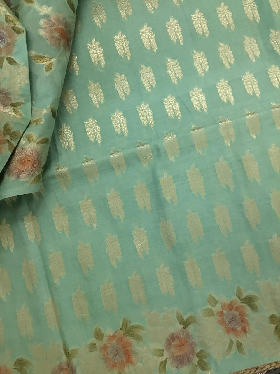 Soft Chanderi Banarasi Weaved Suit - Sea Green