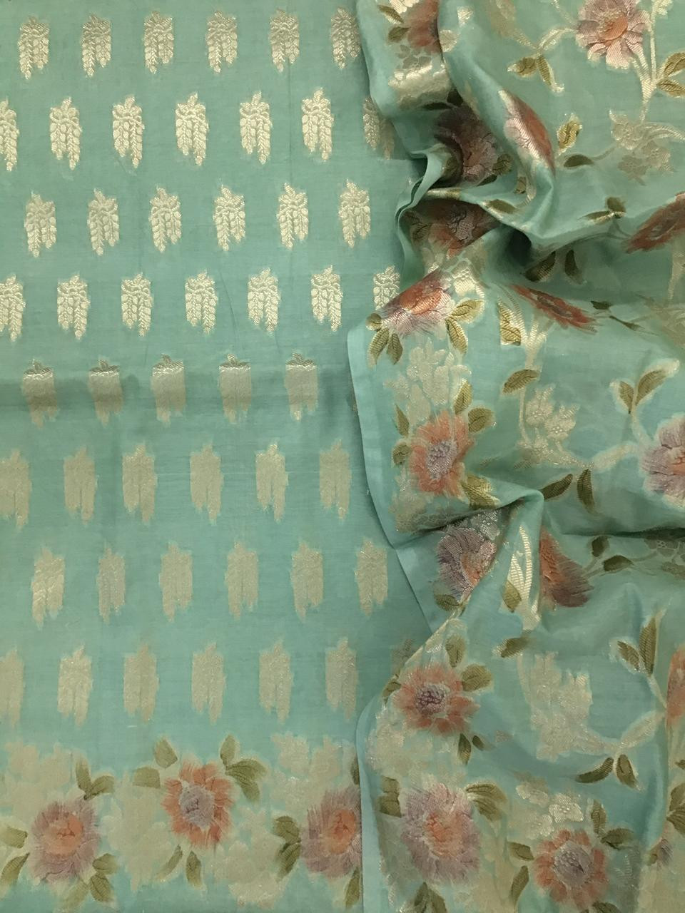 Soft Chanderi Banarasi Weaved Suit - Sea Green