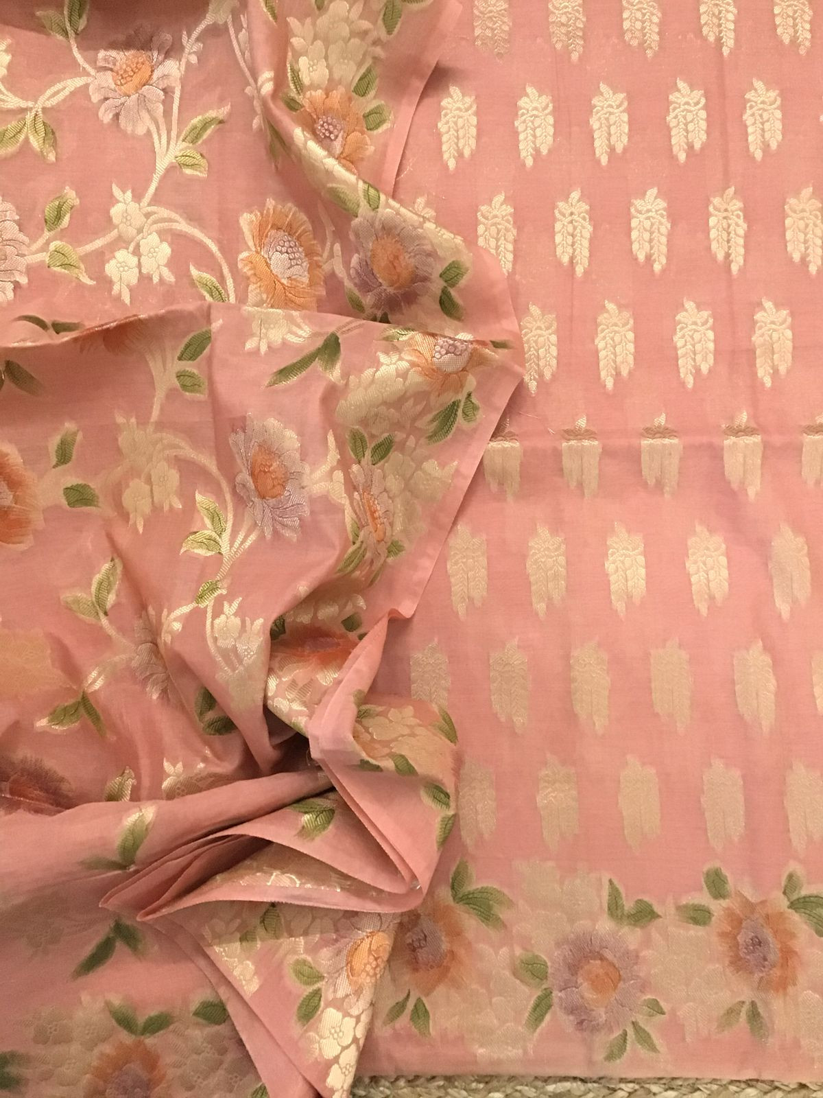 Soft Chanderi Banarasi Weaved Suit - Peach