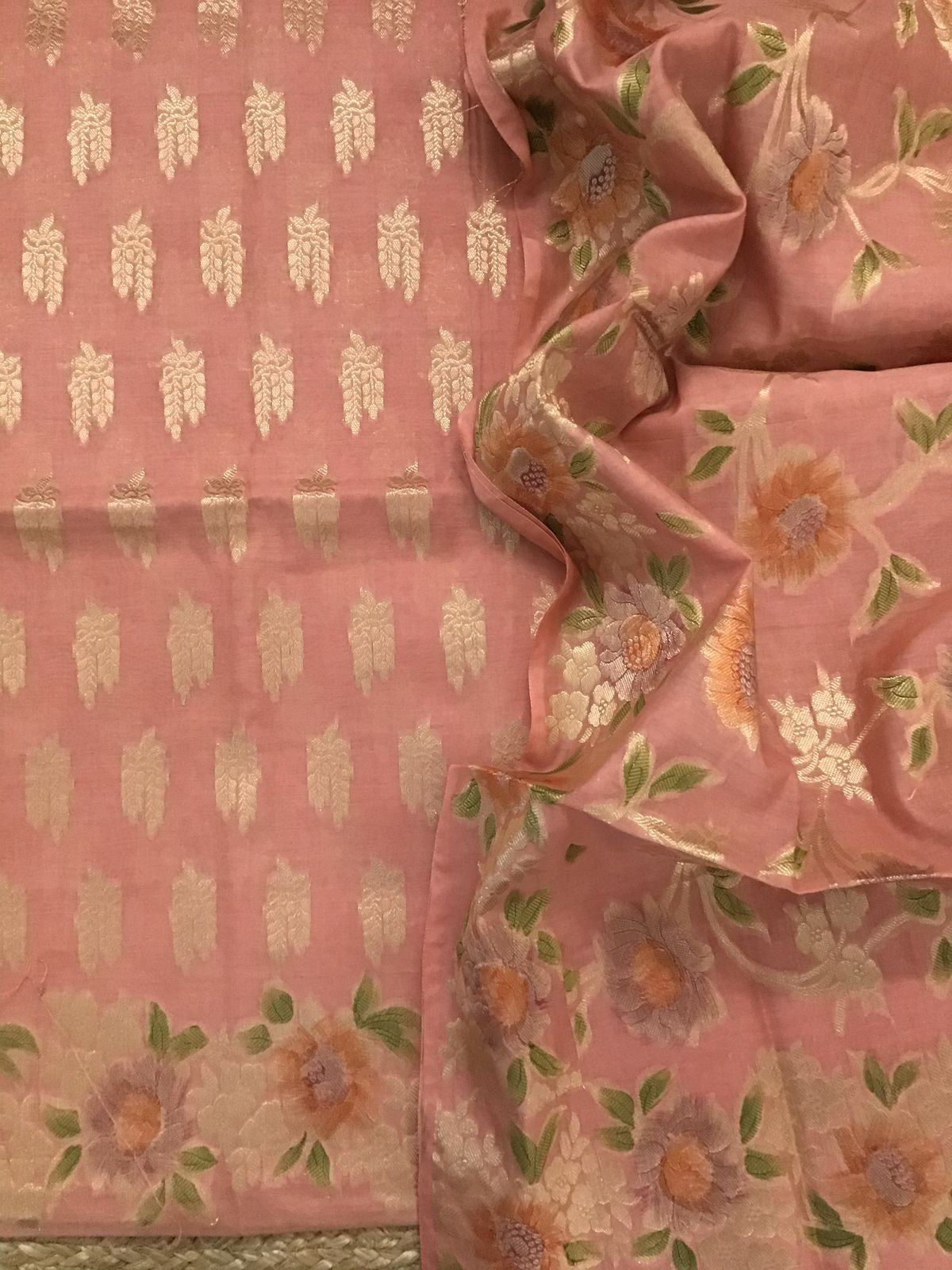 Soft Chanderi Banarasi Weaved Suit - Peach