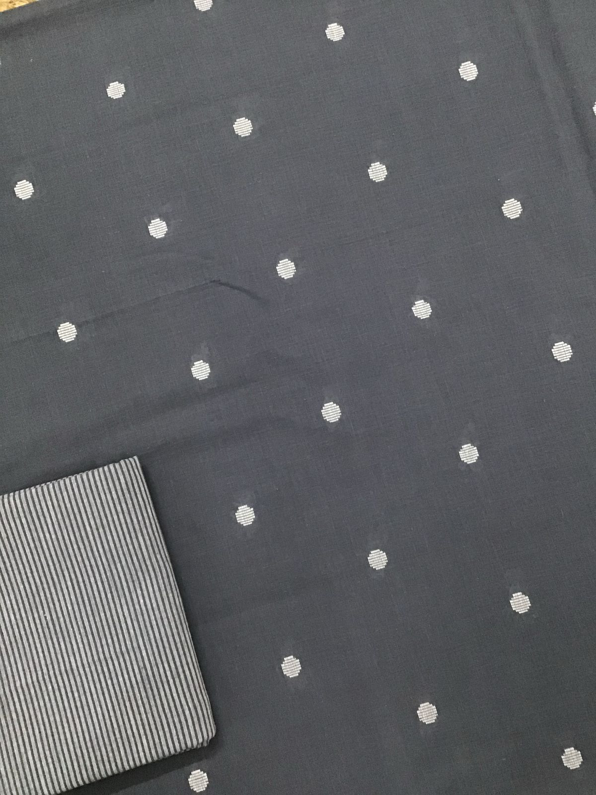 Pure Handloom Cotton Self Weaved Suit - Grey