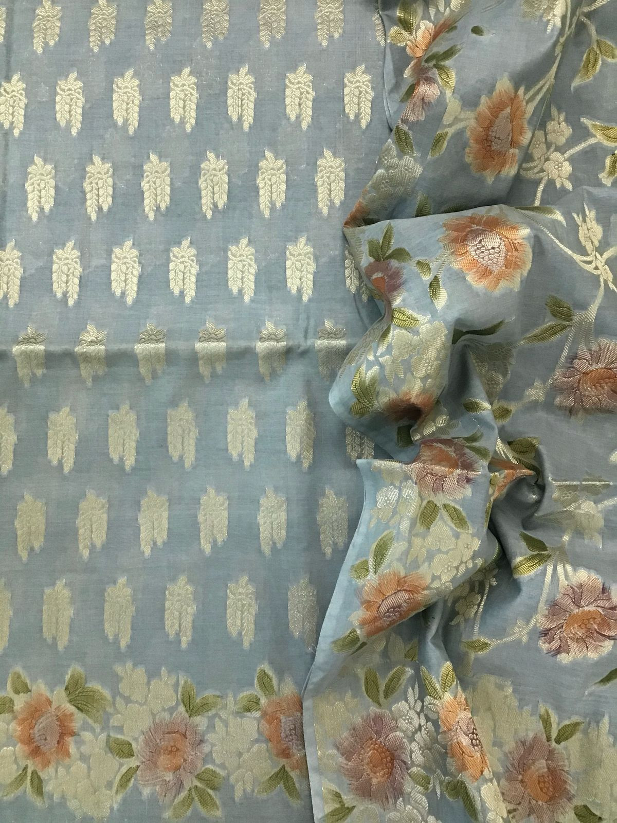 Soft Chanderi Banarasi Weaved Suit - Grey