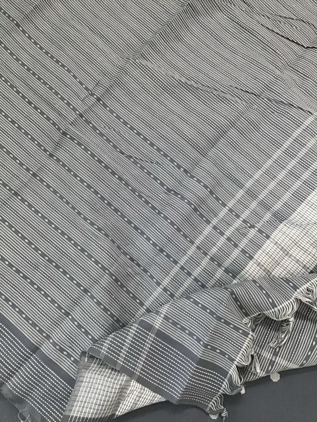 Pure Handloom Cotton Self Weaved Suit - Grey