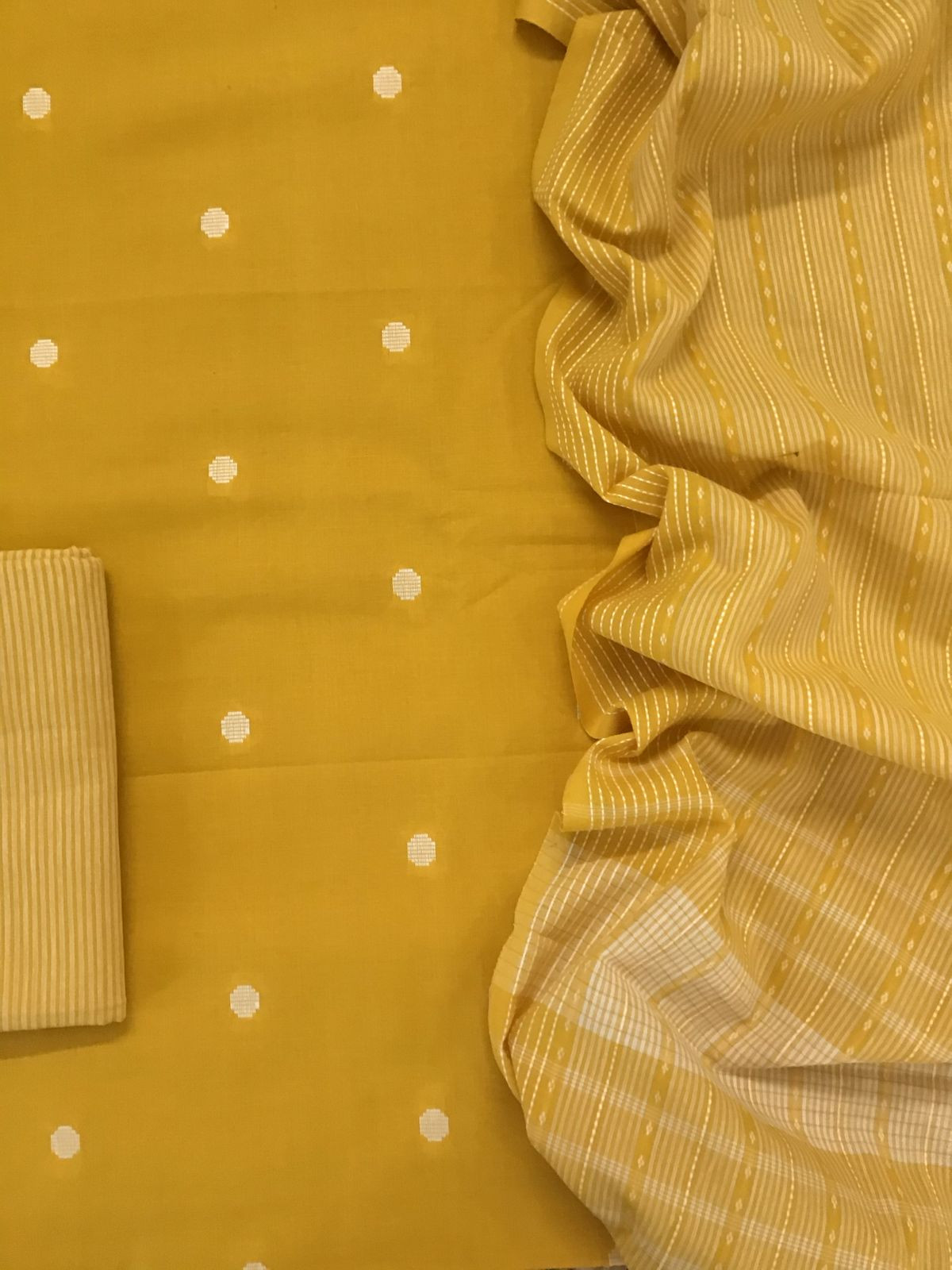 Pure Handloom Cotton Self Weaved Suit - Yellow
