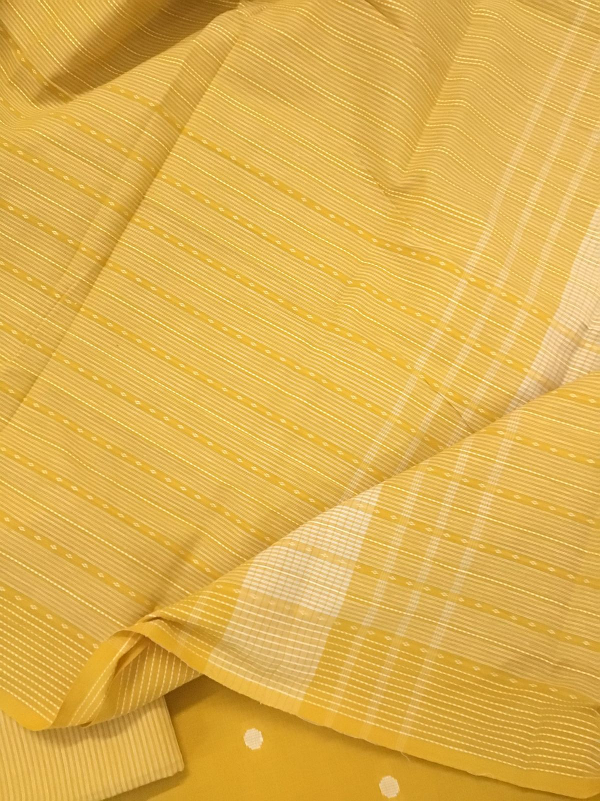 Pure Handloom Cotton Self Weaved Suit - Yellow