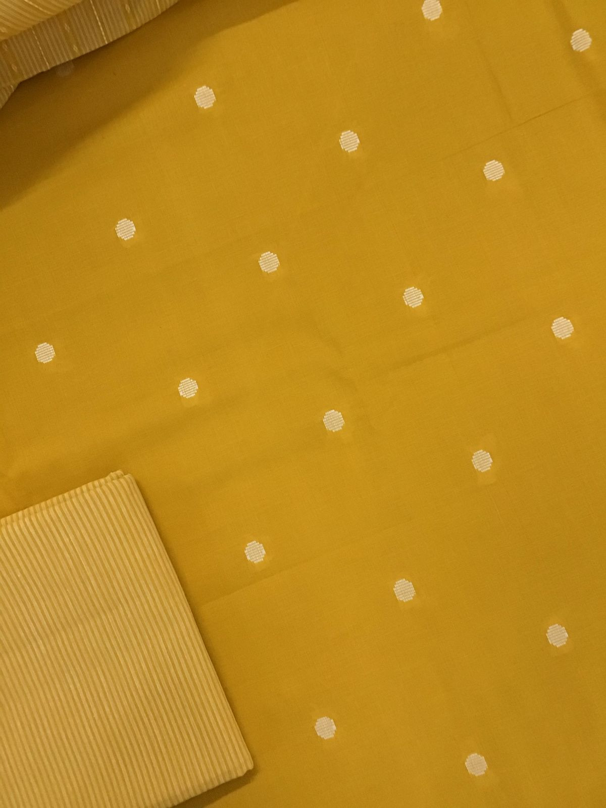 Pure Handloom Cotton Self Weaved Suit - Yellow