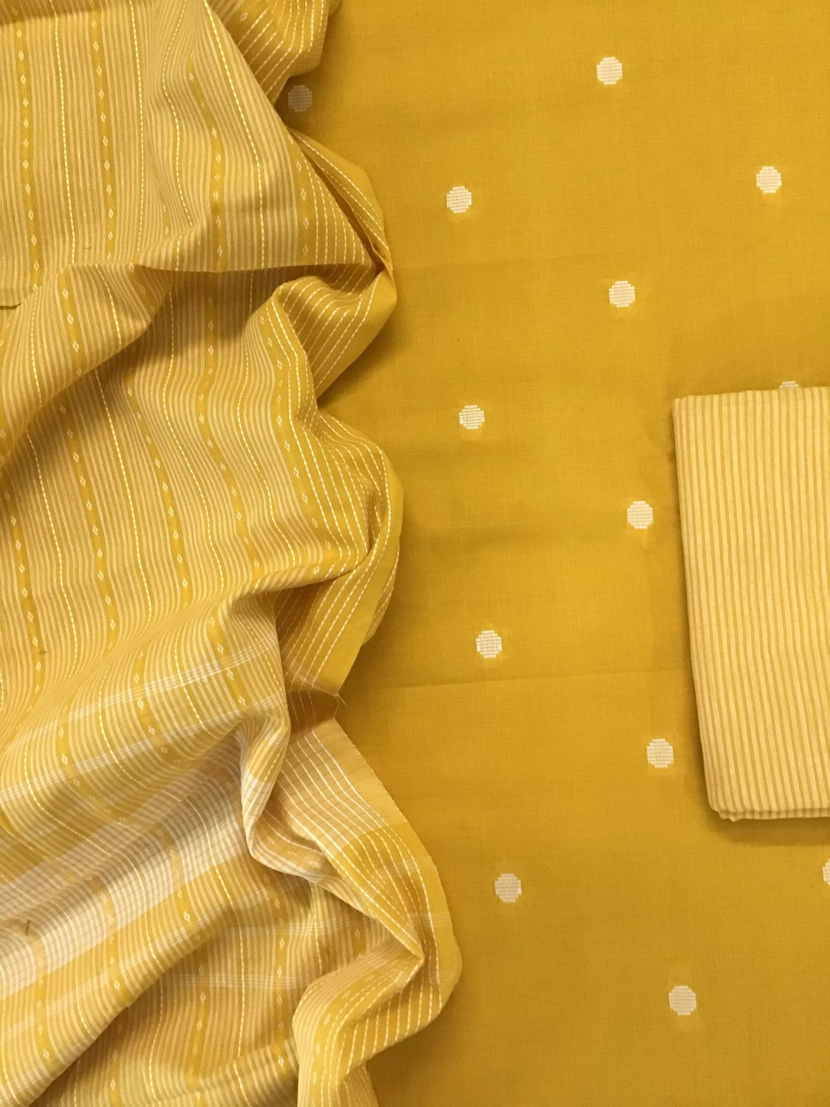 Pure Handloom Cotton Self Weaved Suit - Yellow