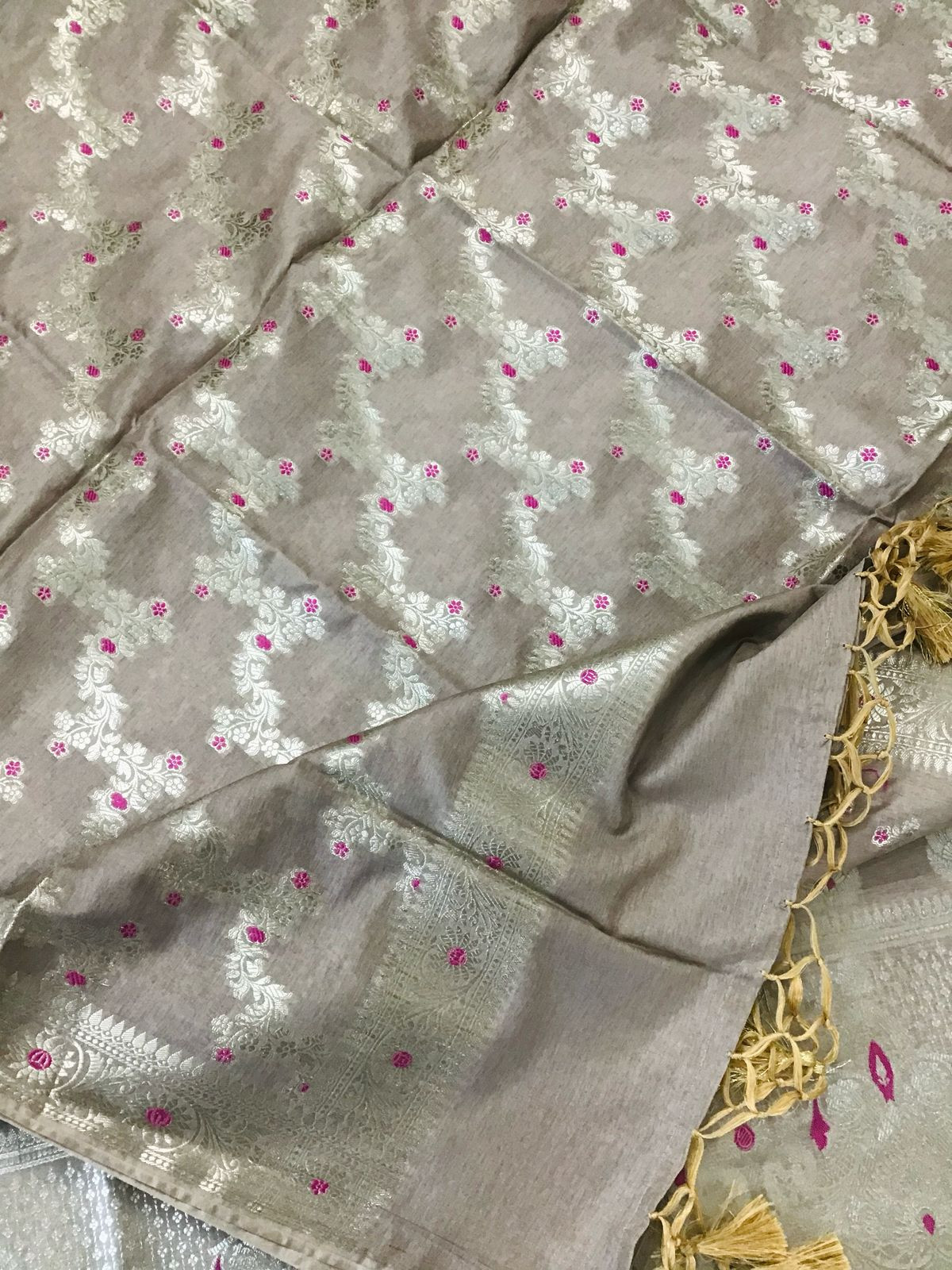 Soft Chanderi Banarasi Weaved Suit - Beige