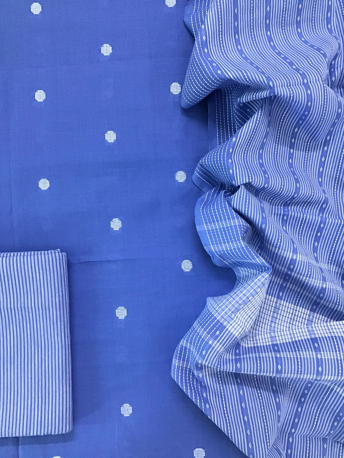 Pure Handloom Cotton Self Weaved Suit - Ink Blue