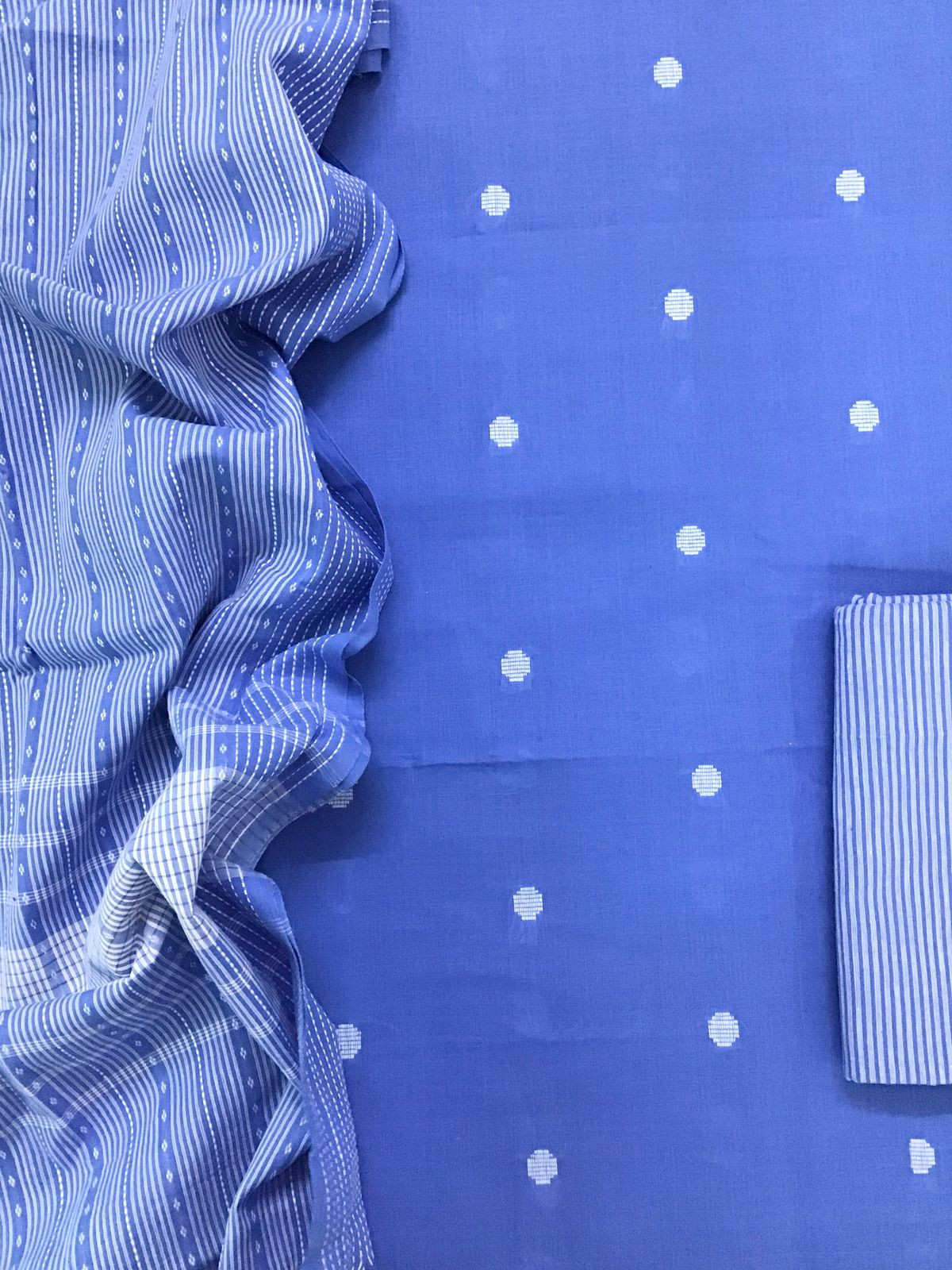 Pure Handloom Cotton Self Weaved Suit - Ink Blue