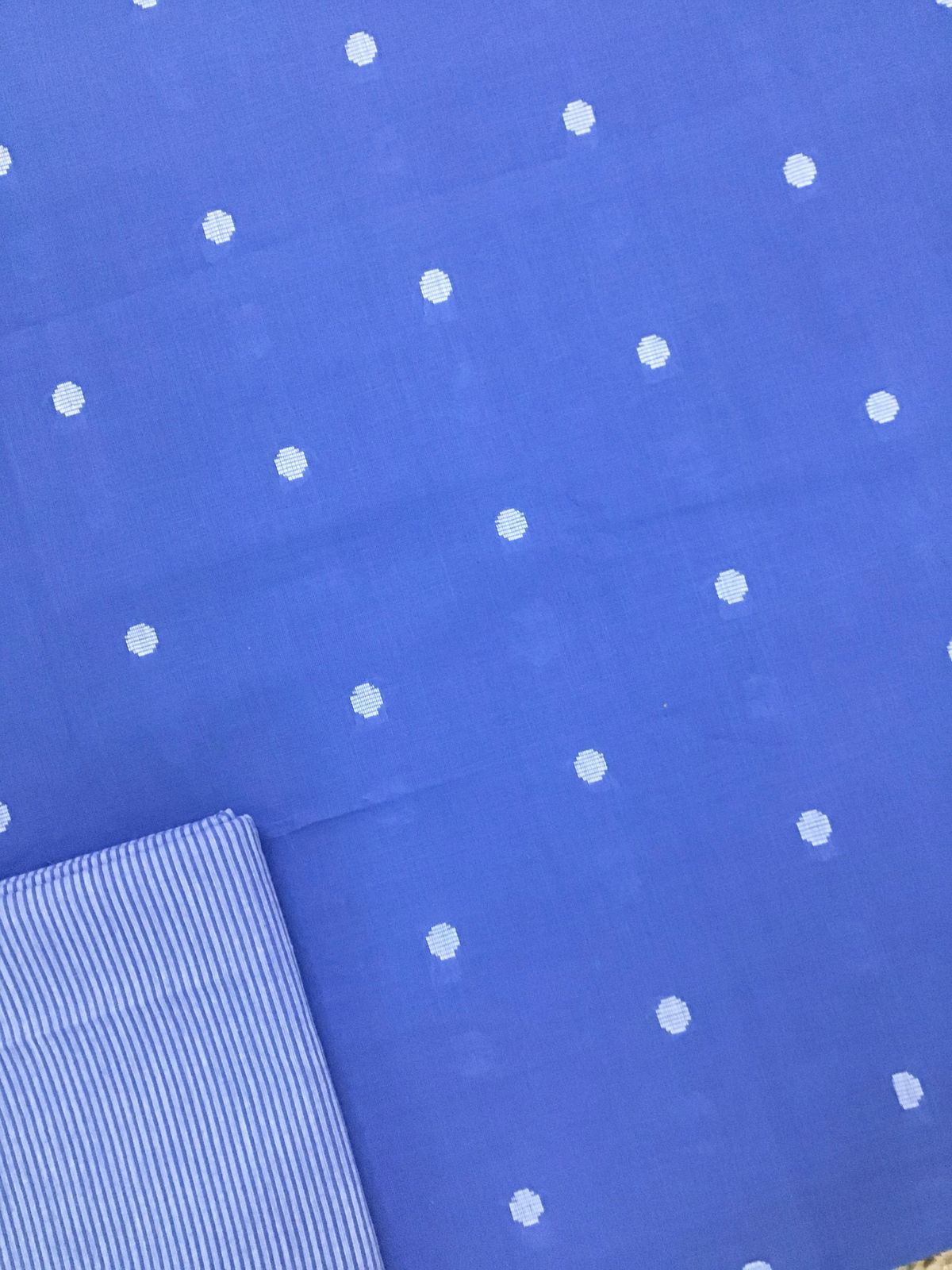Pure Handloom Cotton Self Weaved Suit - Ink Blue