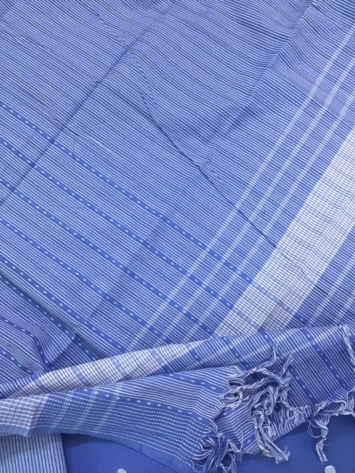 Pure Handloom Cotton Self Weaved Suit - Ink Blue