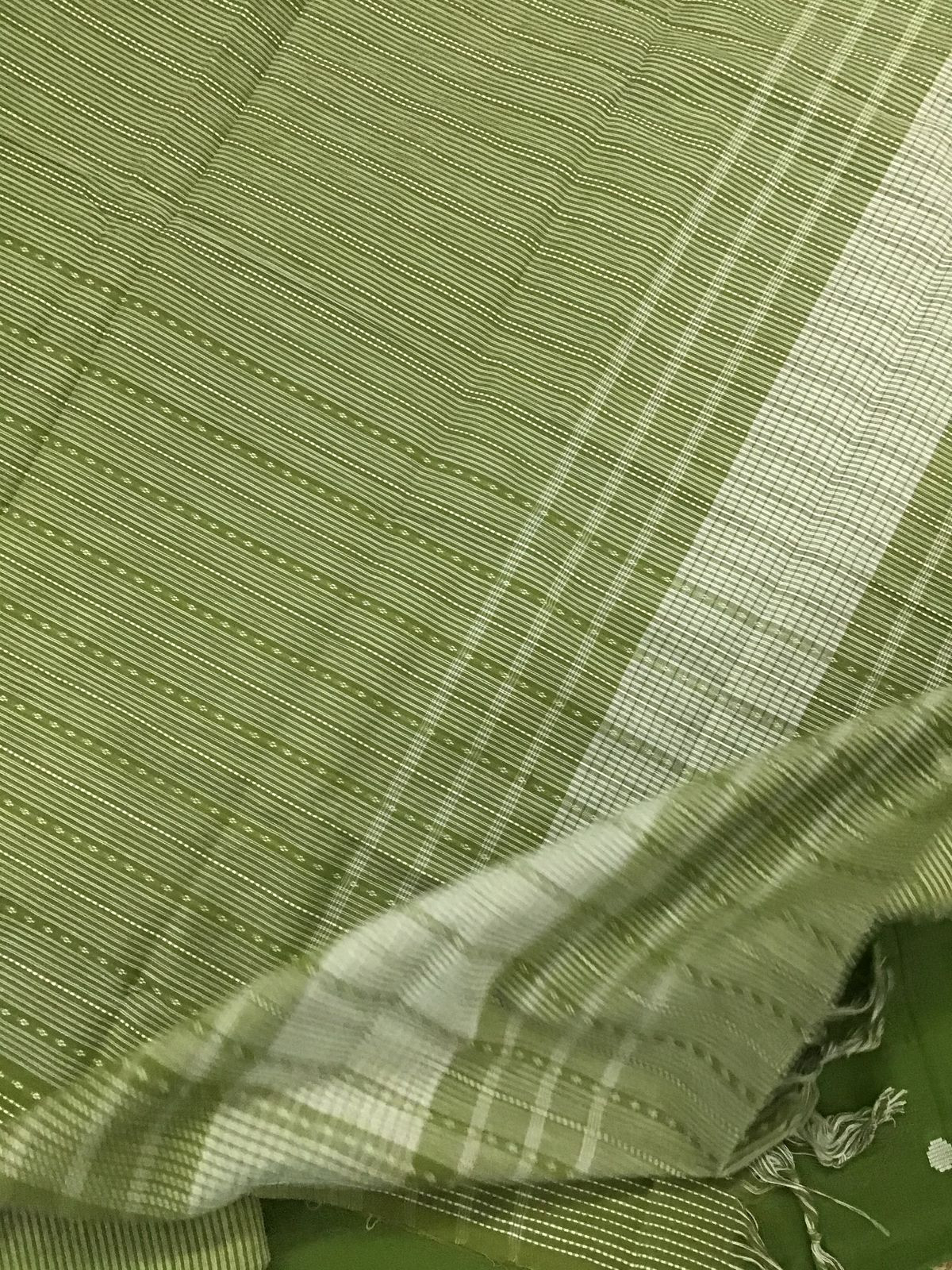 Pure Handloom Cotton Self Weaved Suit - Green