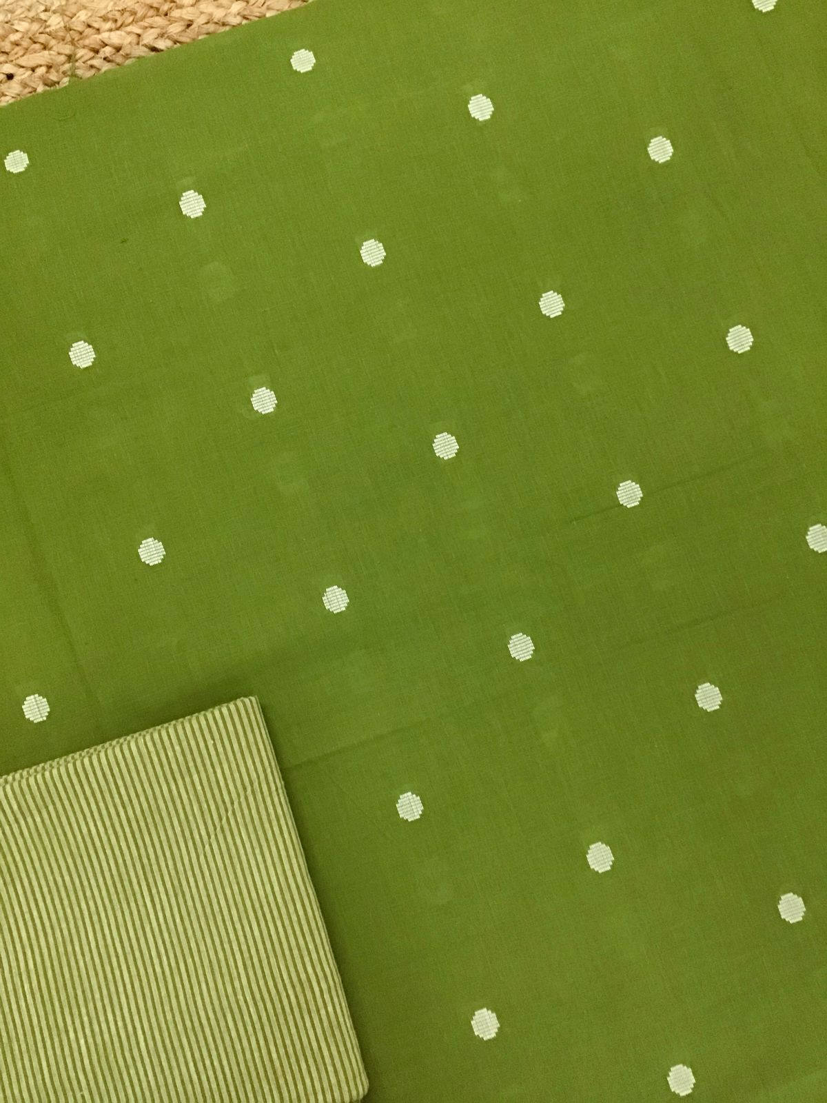 Pure Handloom Cotton Self Weaved Suit - Green