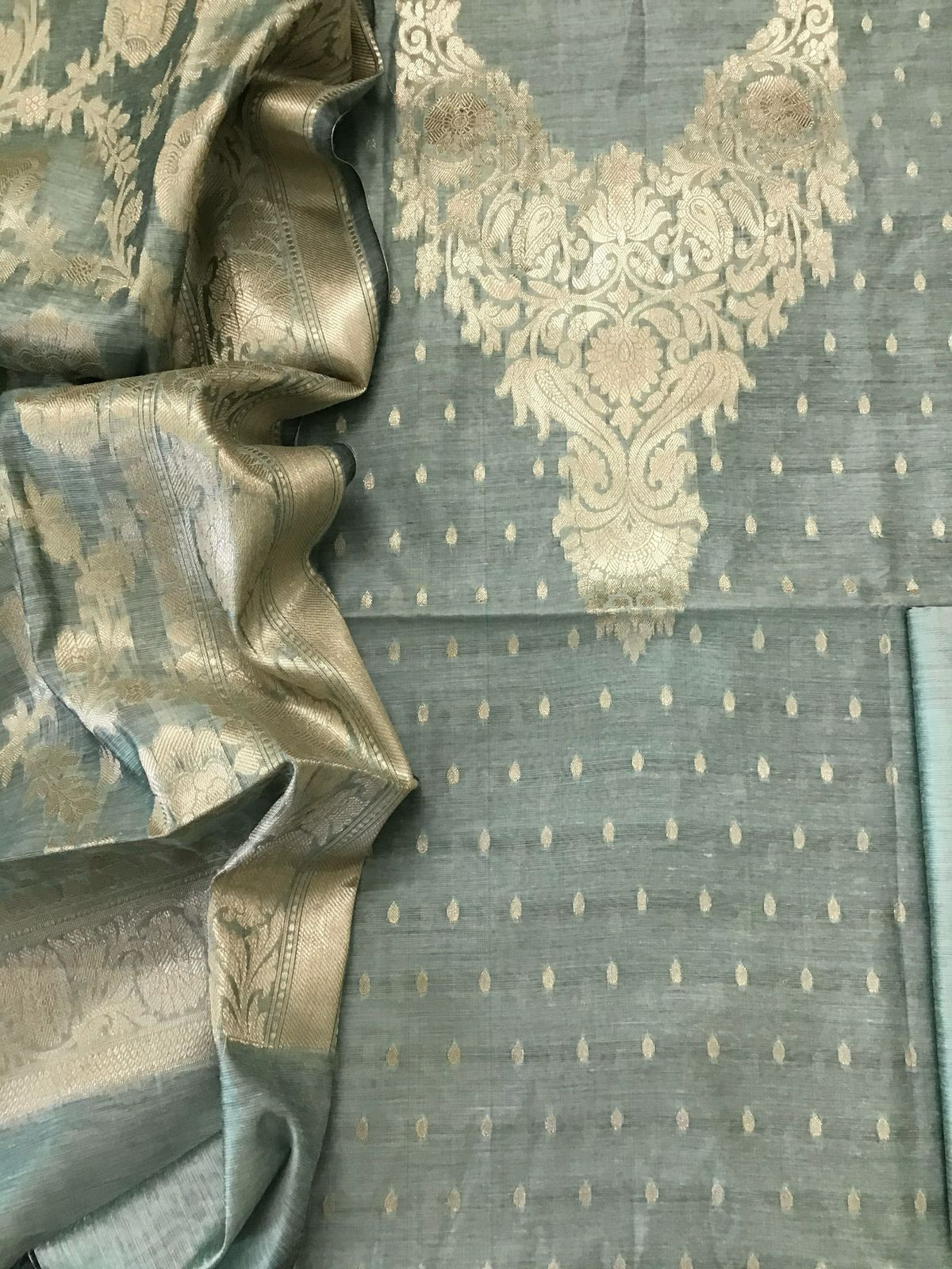 Soft Chanderi Banarasi Weaved Suit - Sea Blue