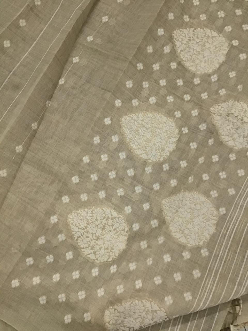 Soft Kora Chanderi Embroidered Suit - Beige