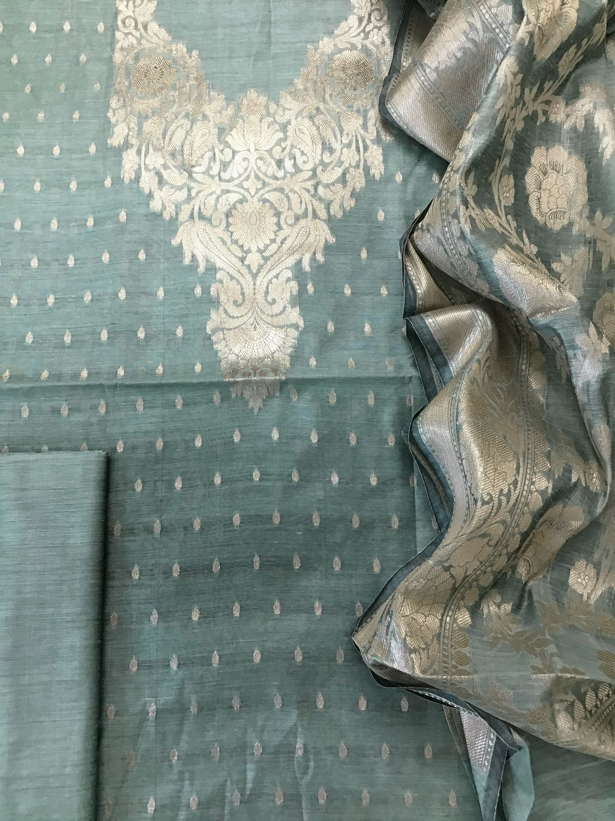 Soft Chanderi Banarasi Weaved Suit - Sea Blue