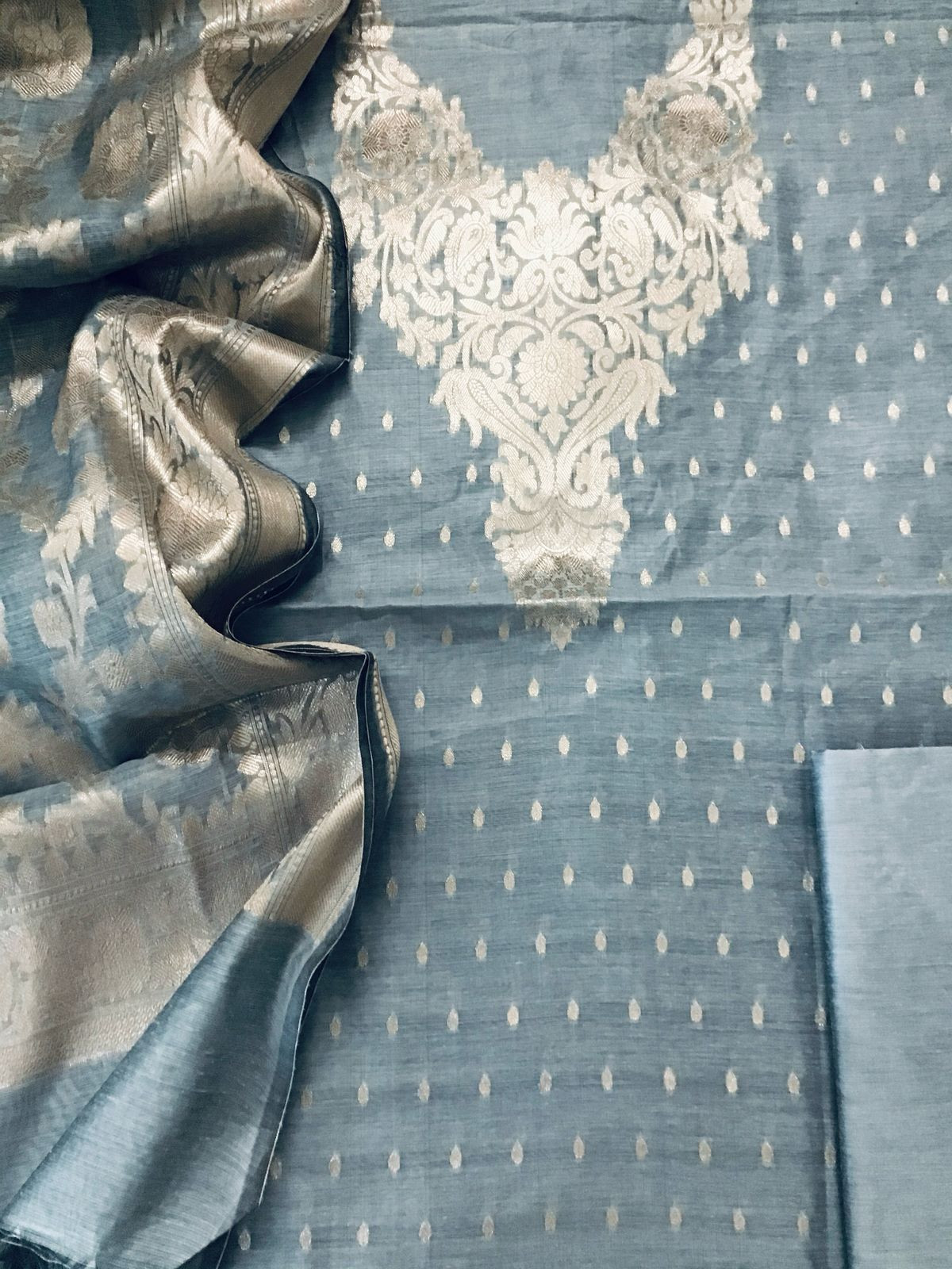 Soft Chanderi Banarasi Weaved Suit - Grey